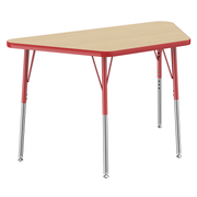 24" x 48" Trapezoid T-Molding Activity Table with Adjustable Standard Swivel Glide Legs - Maple/Red