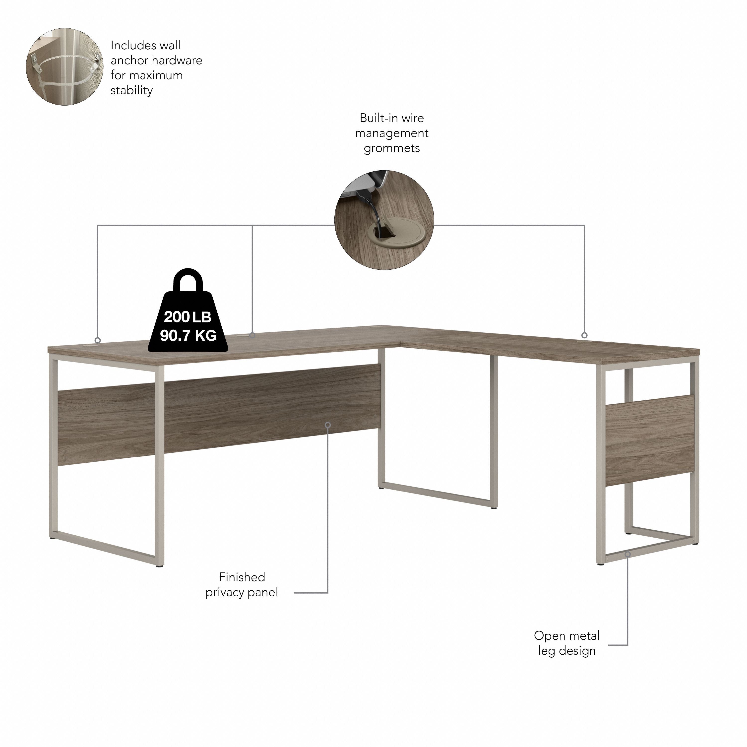 Bush Business Furniture Hybrid 72W x 30D L Shaped Table Desk with Mobile File Cabinet in Modern Hickory - 71.02" Width x 71.34" Depth x 29.91" Height