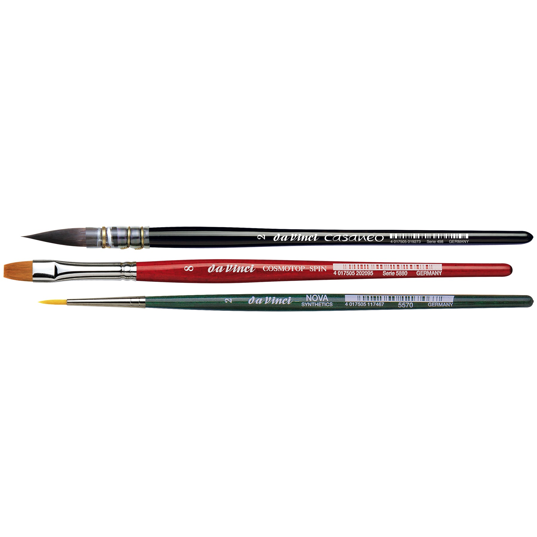 CASANEO, NOVA & COSMOTOP-SPIN Botanical Art Brush Set, Synthetic, Watercolor, Assorted, 3 Brush Set