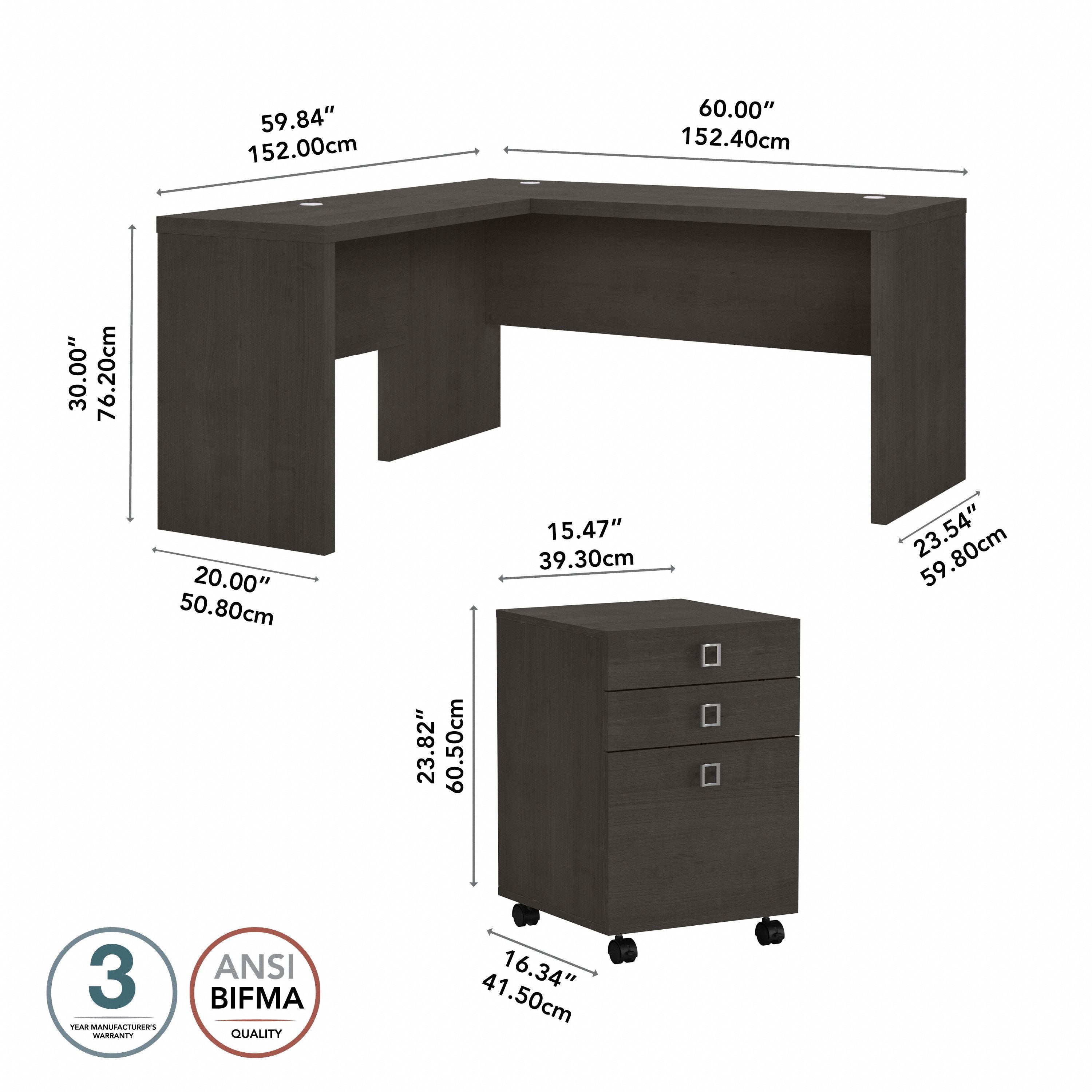 Bush Business Furniture Echo L Shaped Desk with Mobile File Cabinet in Charcoal Maple - 60" Width x 59.84" Depth x 30" Height