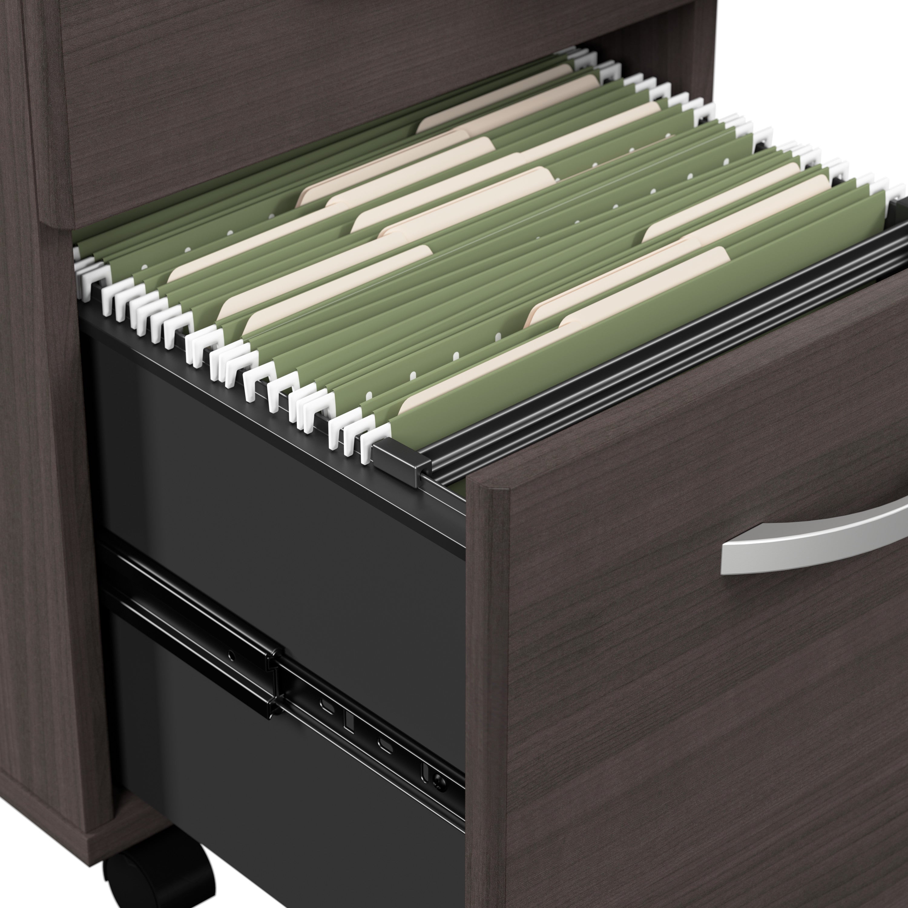 Bush Business Furniture Arrive 60W x 30D Reception Desk with Shelf and Mobile File Cabinet in Storm Gray - 59.45" Width x 29.37" Depth x 43.71" Height