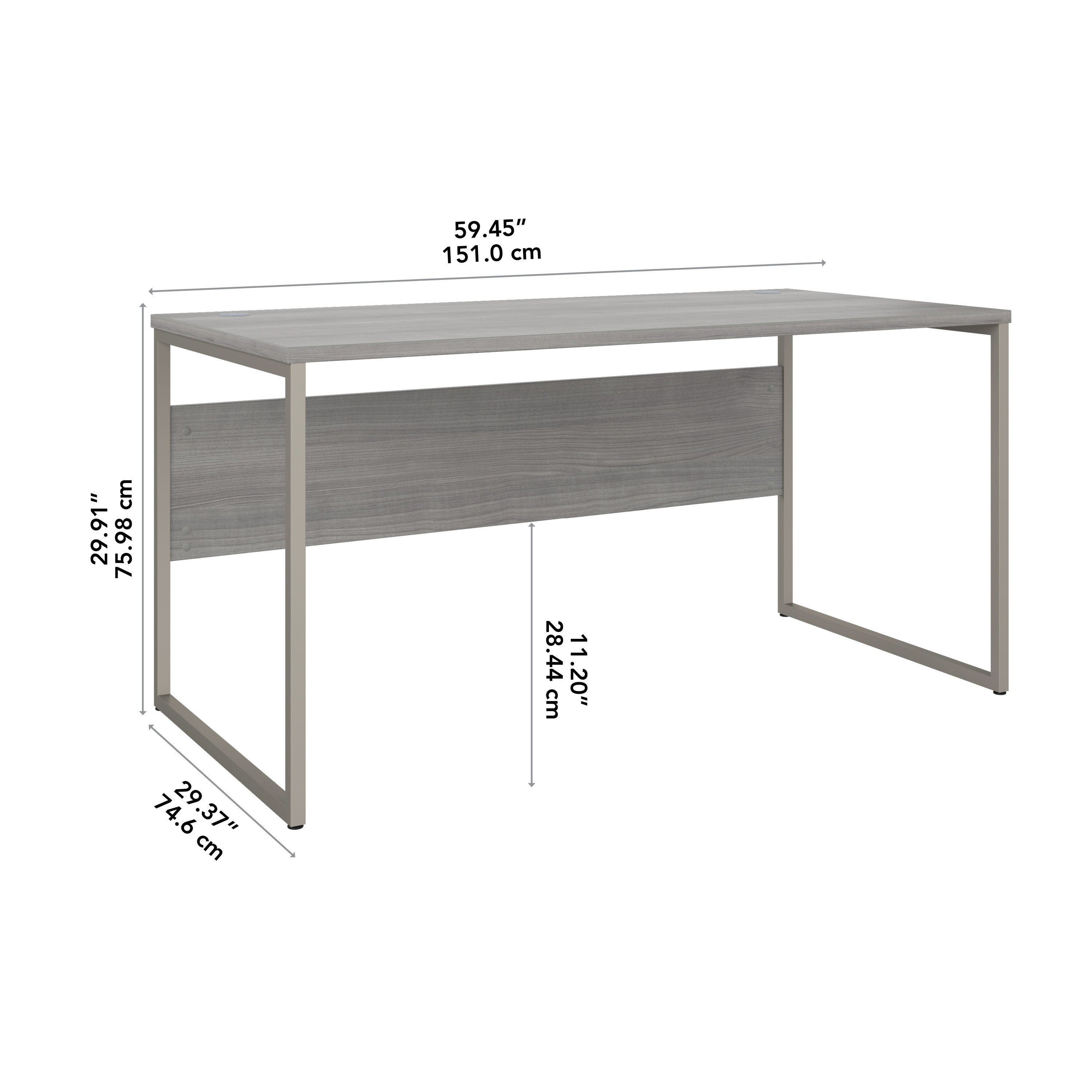 Bush Business Furniture Hybrid 60W x 30D Computer Table Desk with Metal Legs in Platinum Gray - 59.45" Width x 29.37" Depth x 29.91" Height