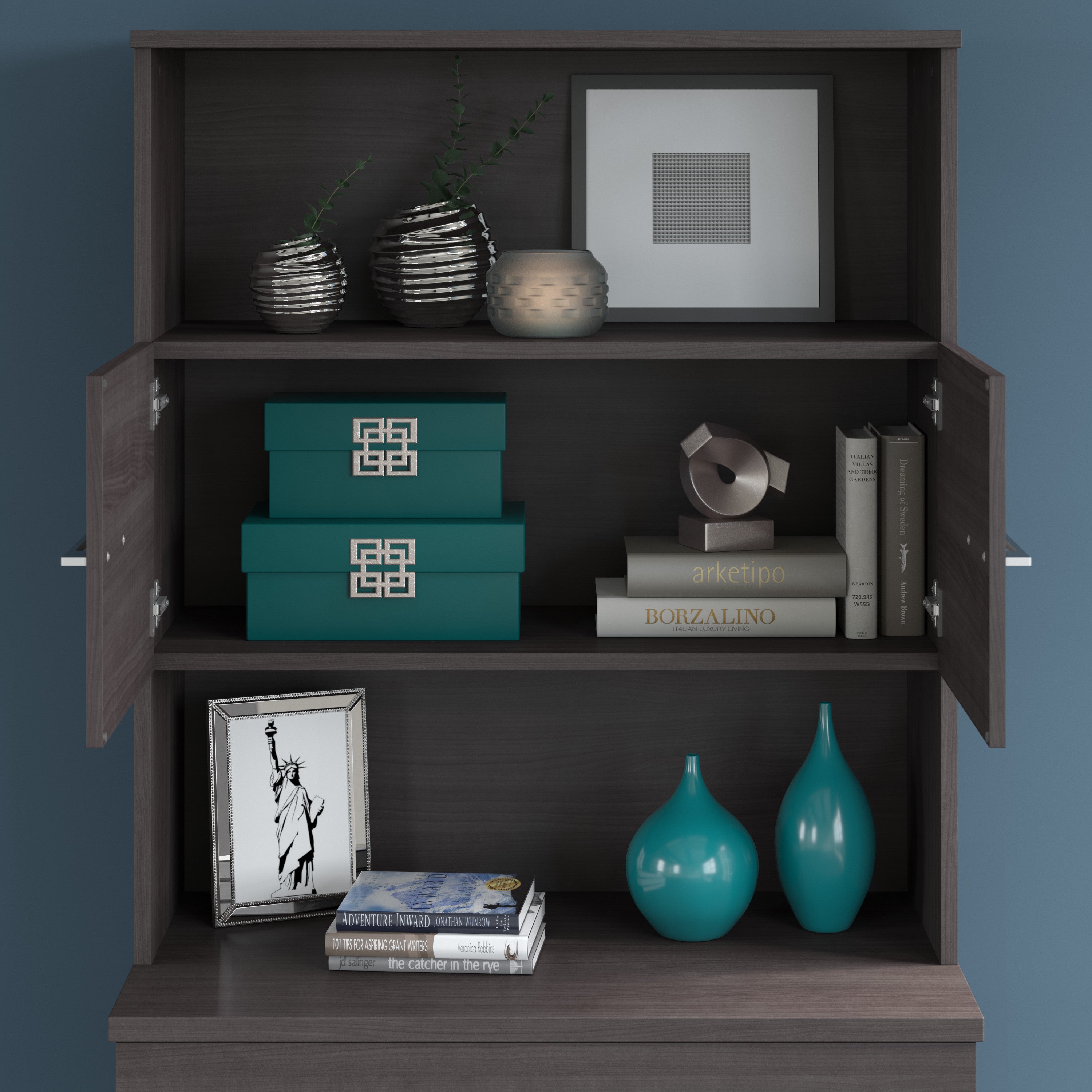 Bush Business Furniture Office 500 36W 2 Drawer Lateral File Cabinet with Hutch in Storm Gray - 35.67" Width x 23.35" Depth x 70.09" Height