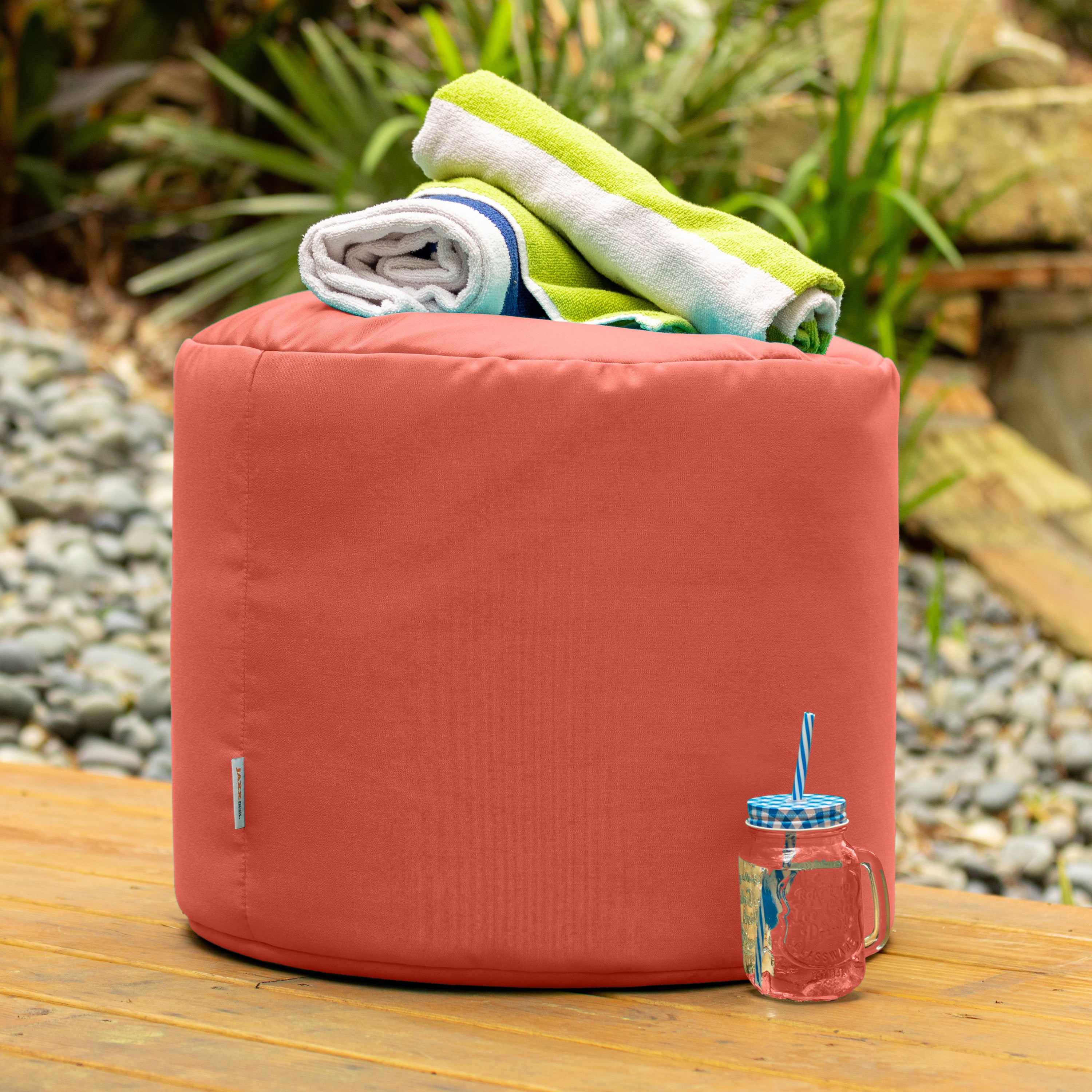 Jaxx Spring Indoor / Outdoor Bean Bag Pouf Ottoman, Flamingo