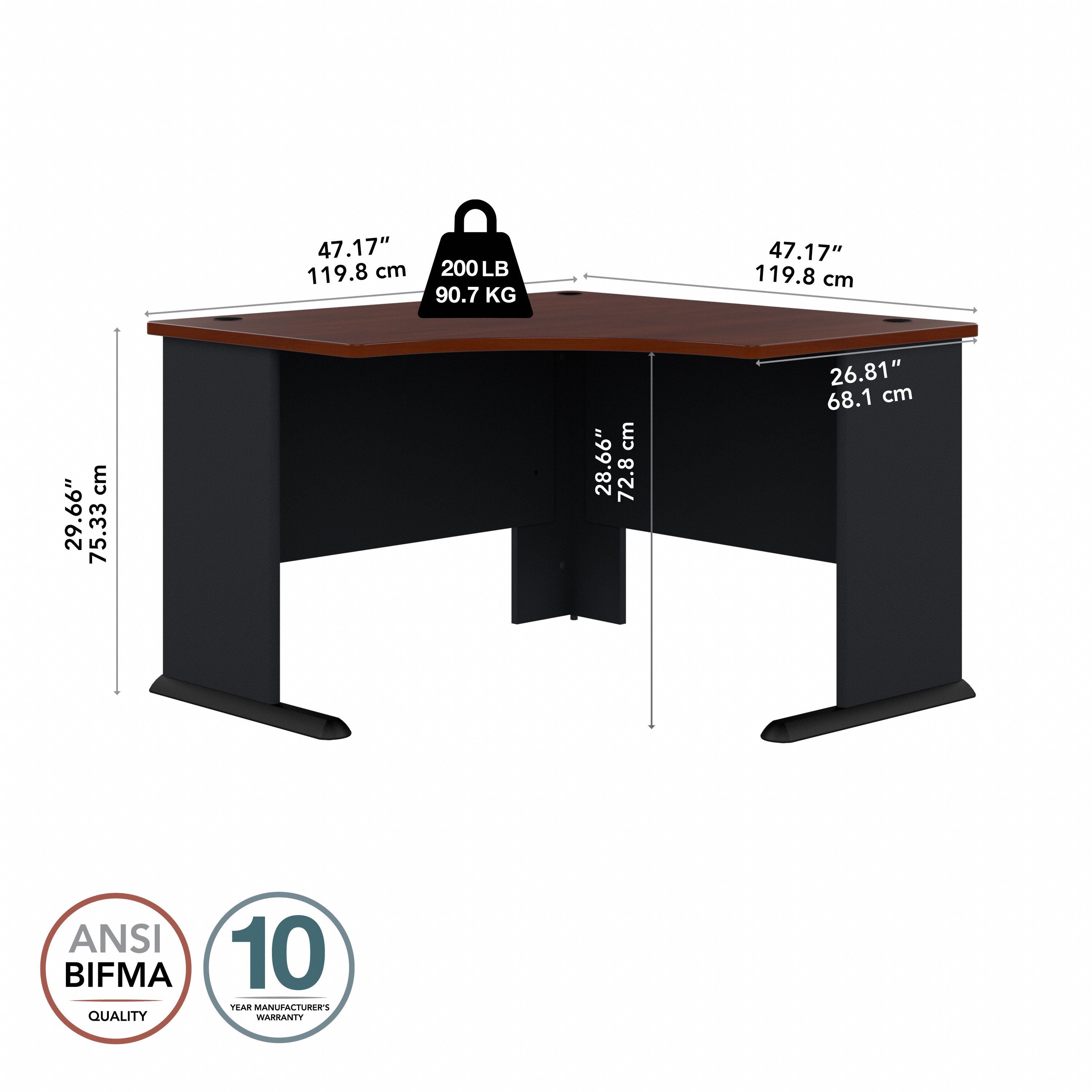Bush Business Furniture Series A 48W Corner Desk in Hansen Cherry and Galaxy - 47.17" Width x 47.17" Depth x 29.66" Height