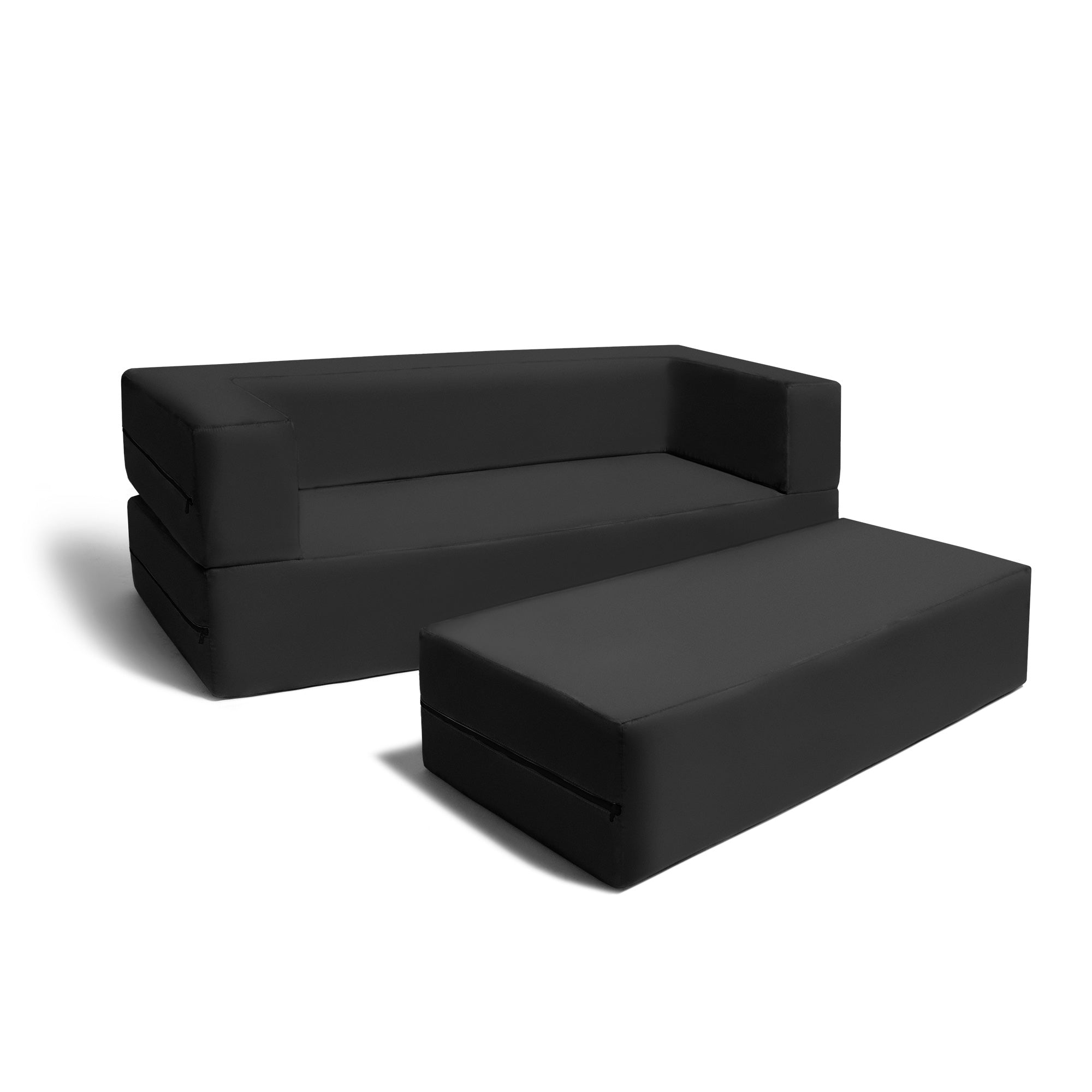 Jaxx Zipline Kids Sofa & Large Ottoman, 3 in 1 Fold Out Sofa, Big Kids Edition, Black