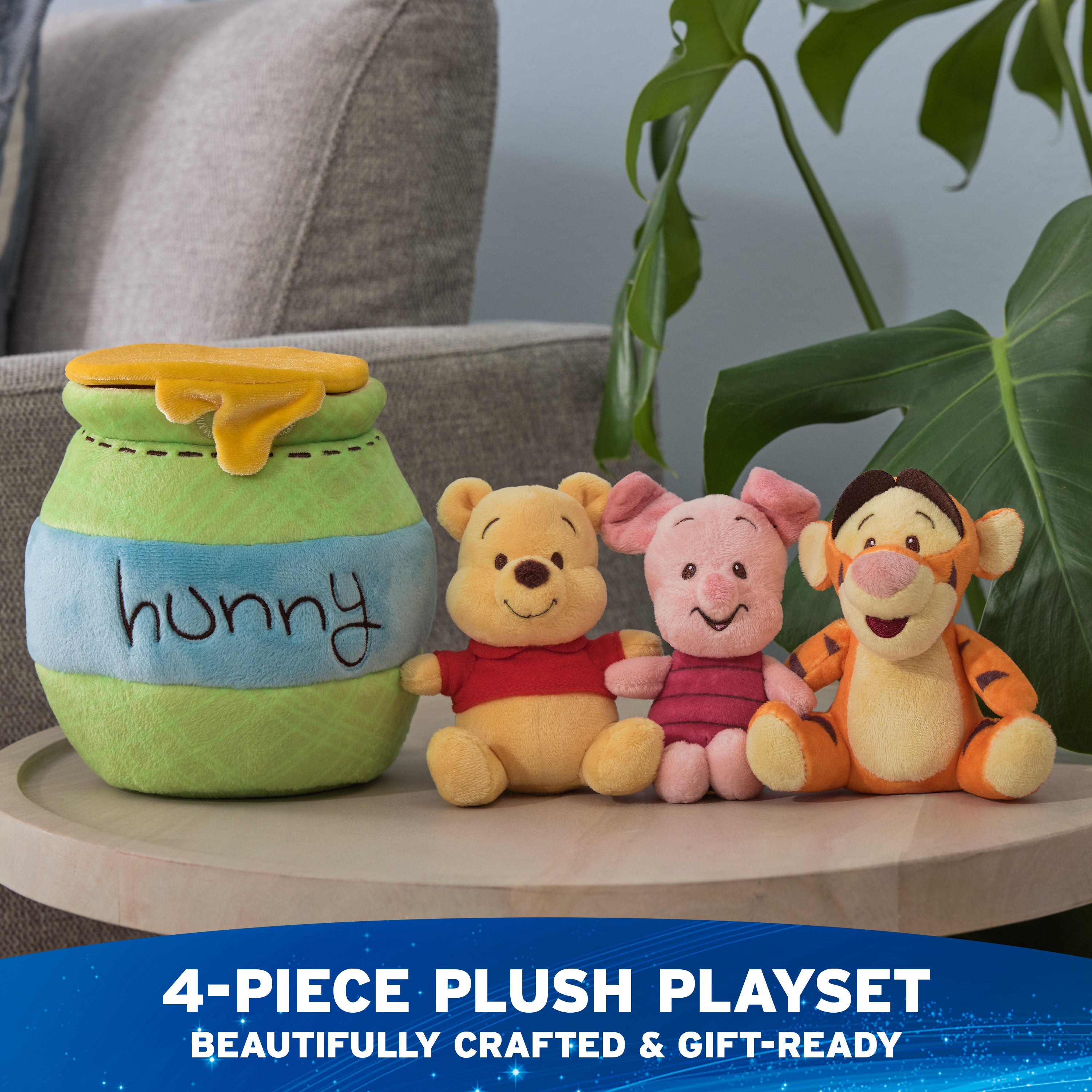 GUND Disney Official Winnie the Pooh Plush Playset with Pooh, Tigger, and Piglet, Sensory Toy Stuffed Animals for Ages 0 and Up, Green, 8”