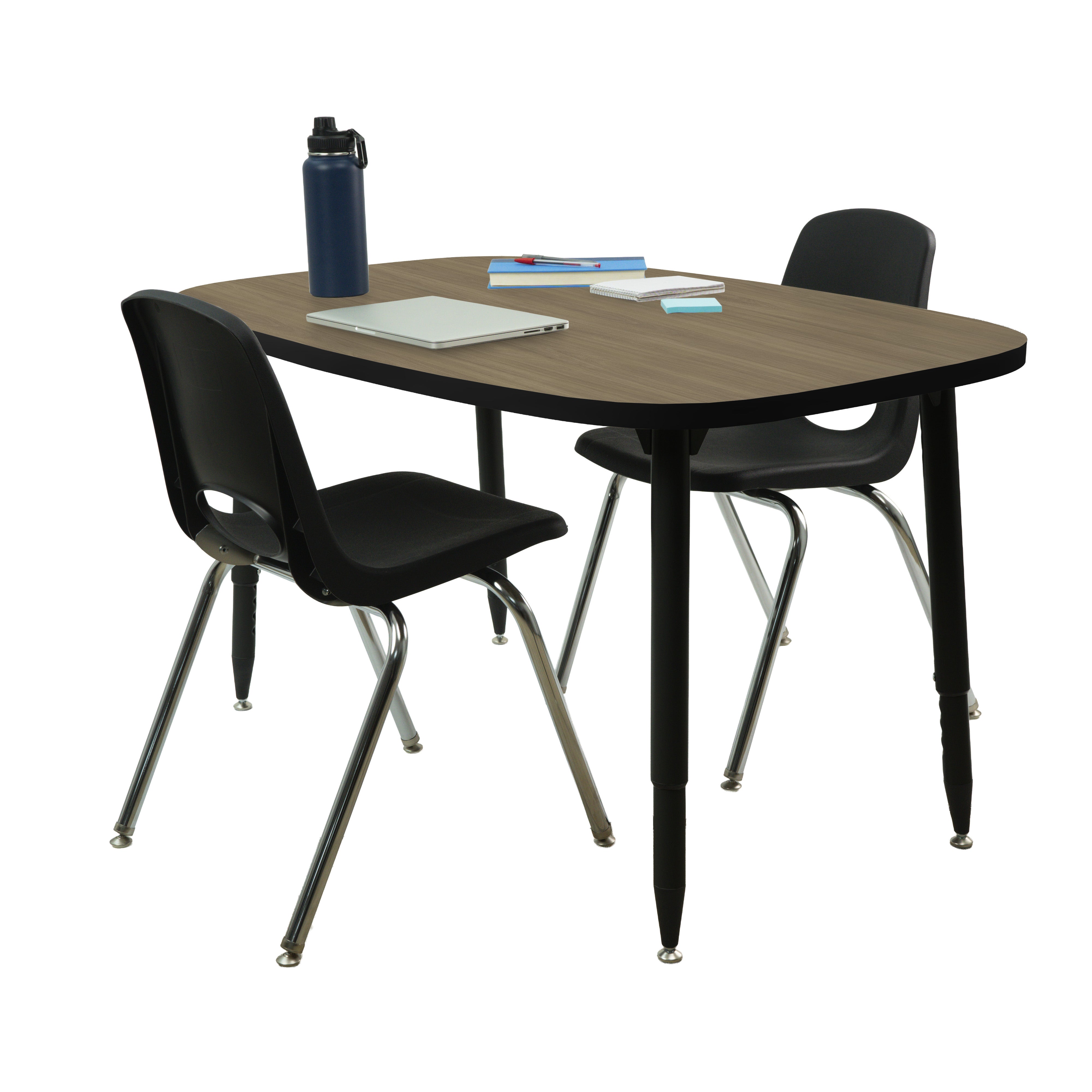 Adapte 31" x 50" Rounded Rectangle Thermofused Activity Table with Adjustable Tapered Legs - Pasadena Oak/Black
