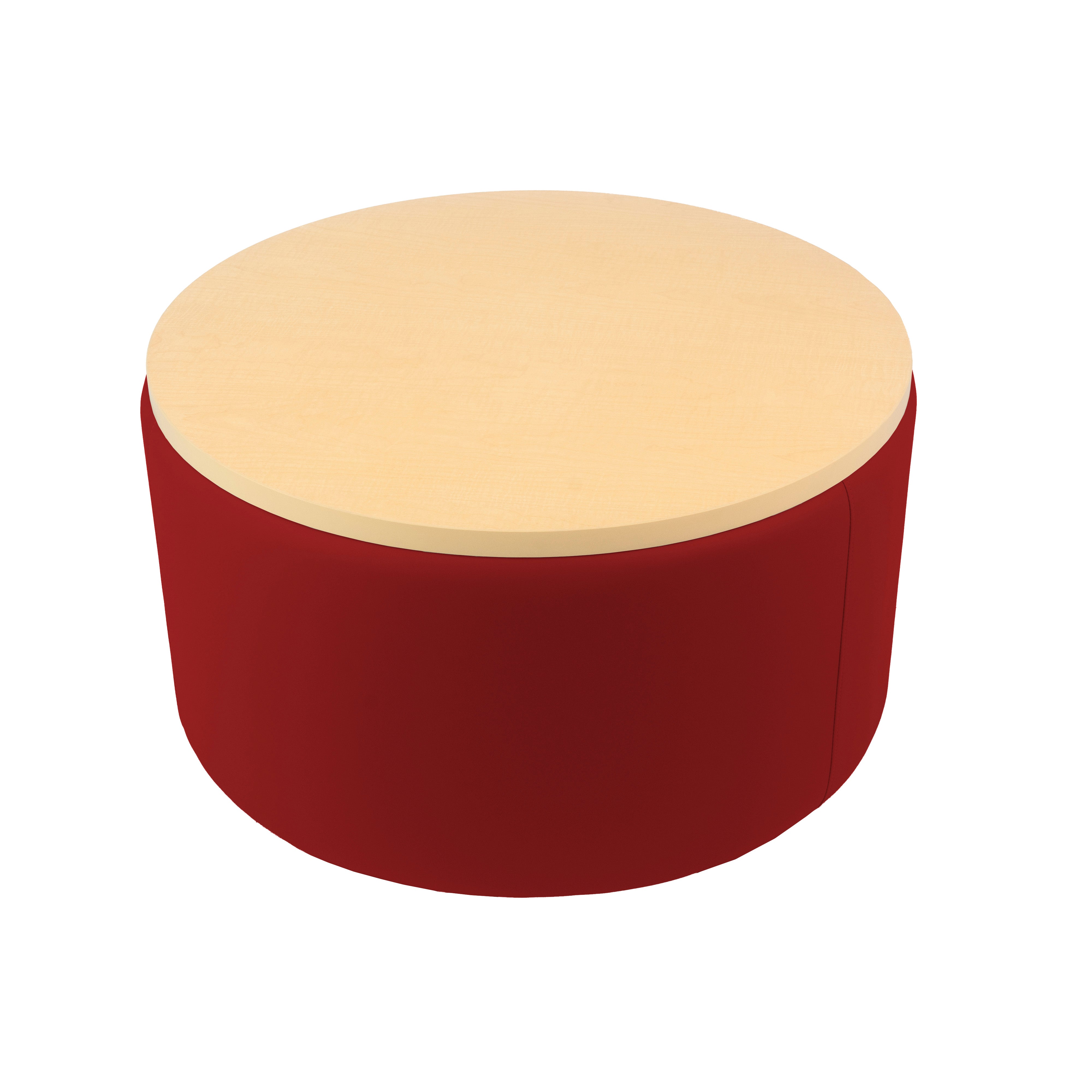 Pro Series Upholstered 30" Round Ottoman Table 18" Height - Crimson/Maple