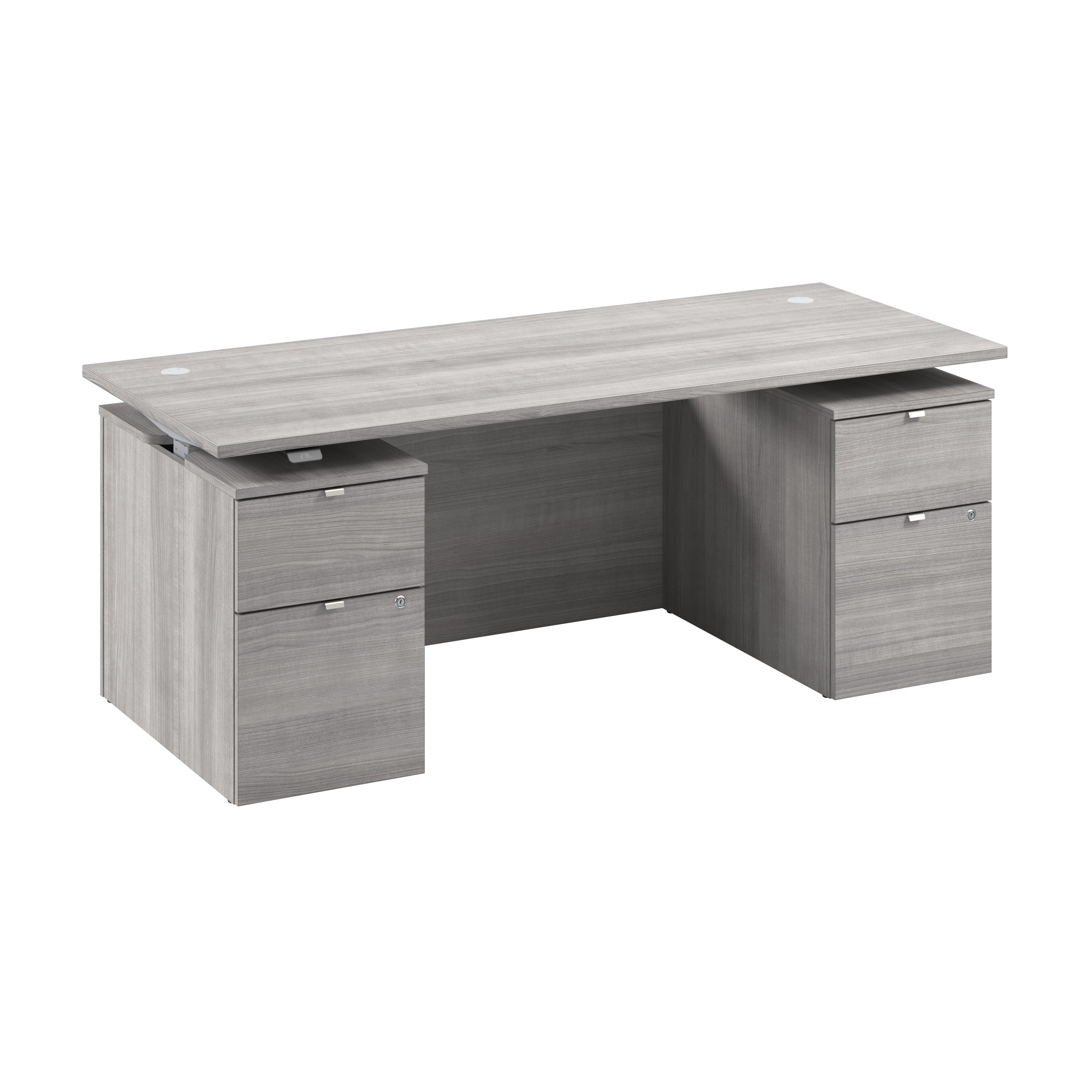 Bush Business Furniture Stratus&nbsp;72W x&nbsp;30D Electric Standing Desk with Drawers and Modesty Panel in Platinum Gray with Metallic Gray Base - 71.02" Width x 29.37" Depth x 27.44" Height