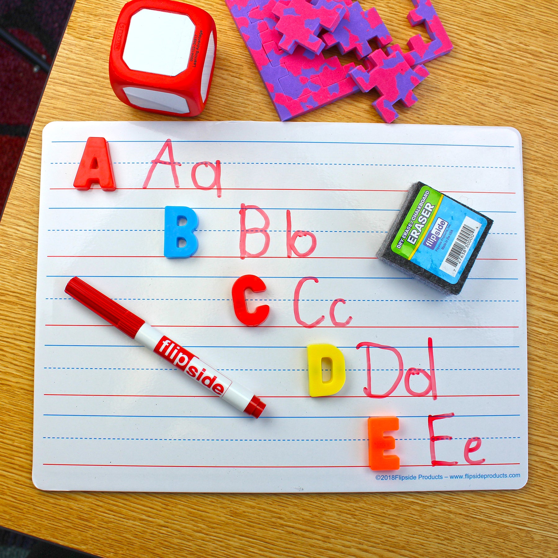 Magnetic Two-Sided Dry Erase Boards, Red & Blue Ruled/Plain, 9" x 12", with Erasers & Colored Pens, Class Pack of 12