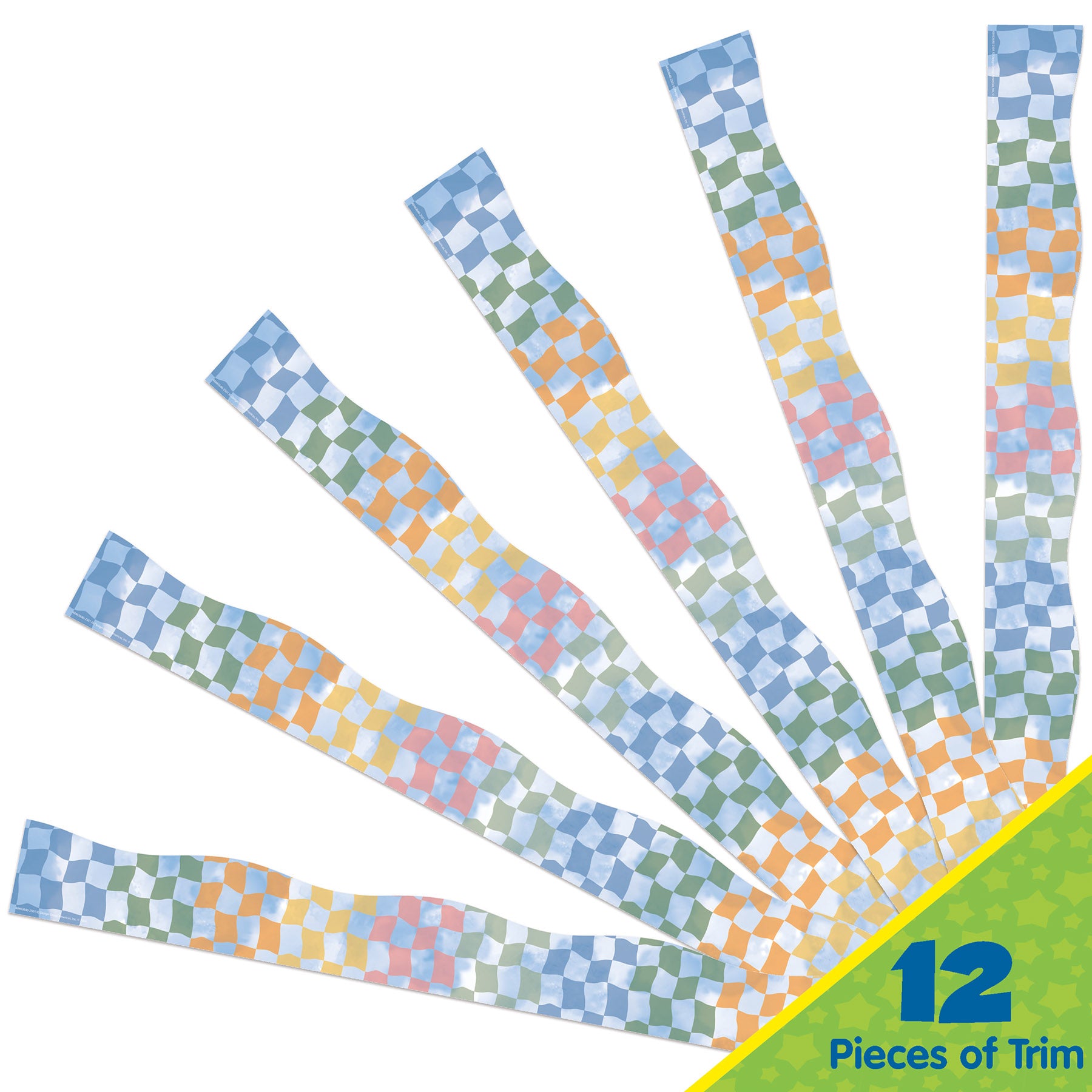 Rainbow Checkered Sky Extra Wide Deco Trim, 37 Feet