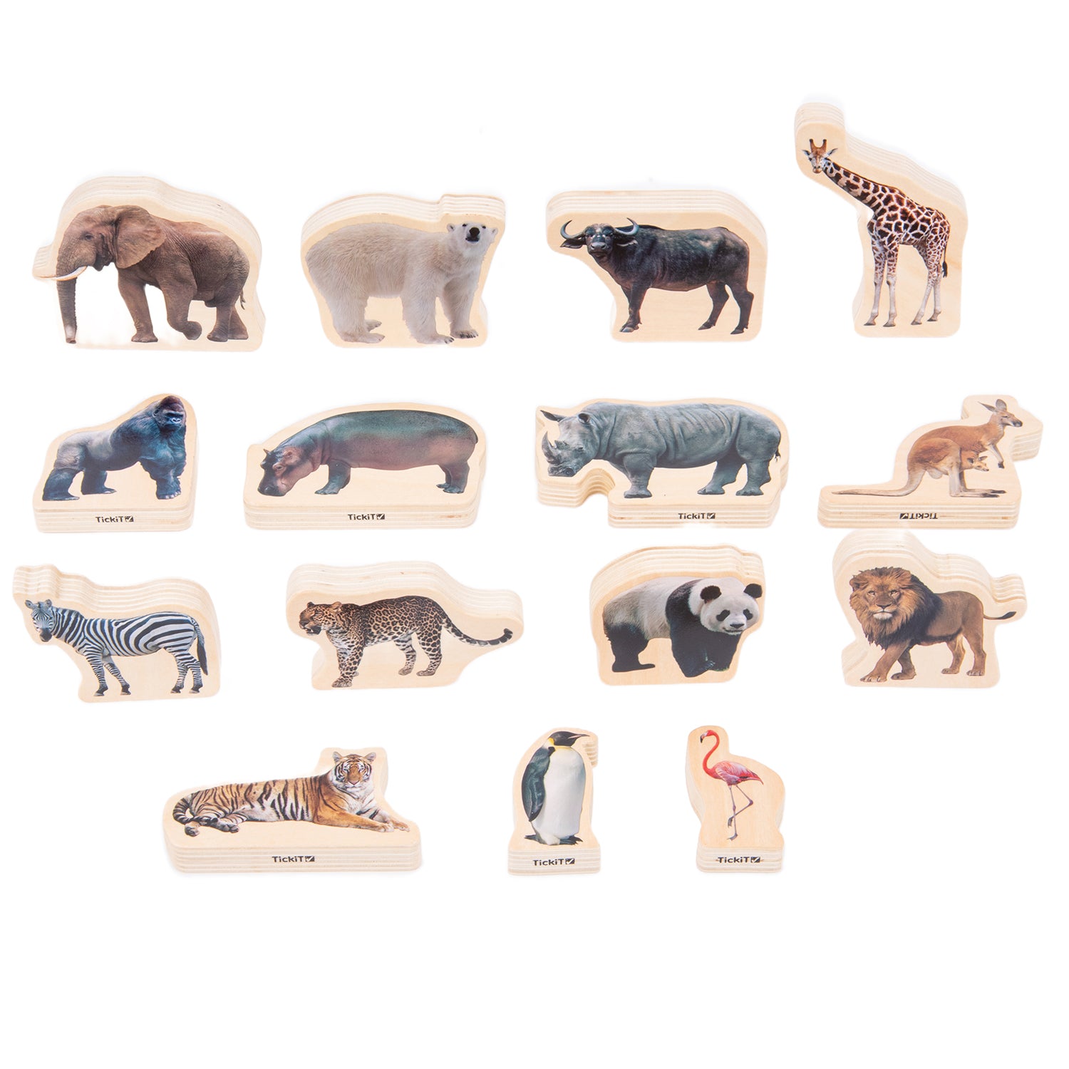 Wooden Wild Animal Blocks - Set of 15
