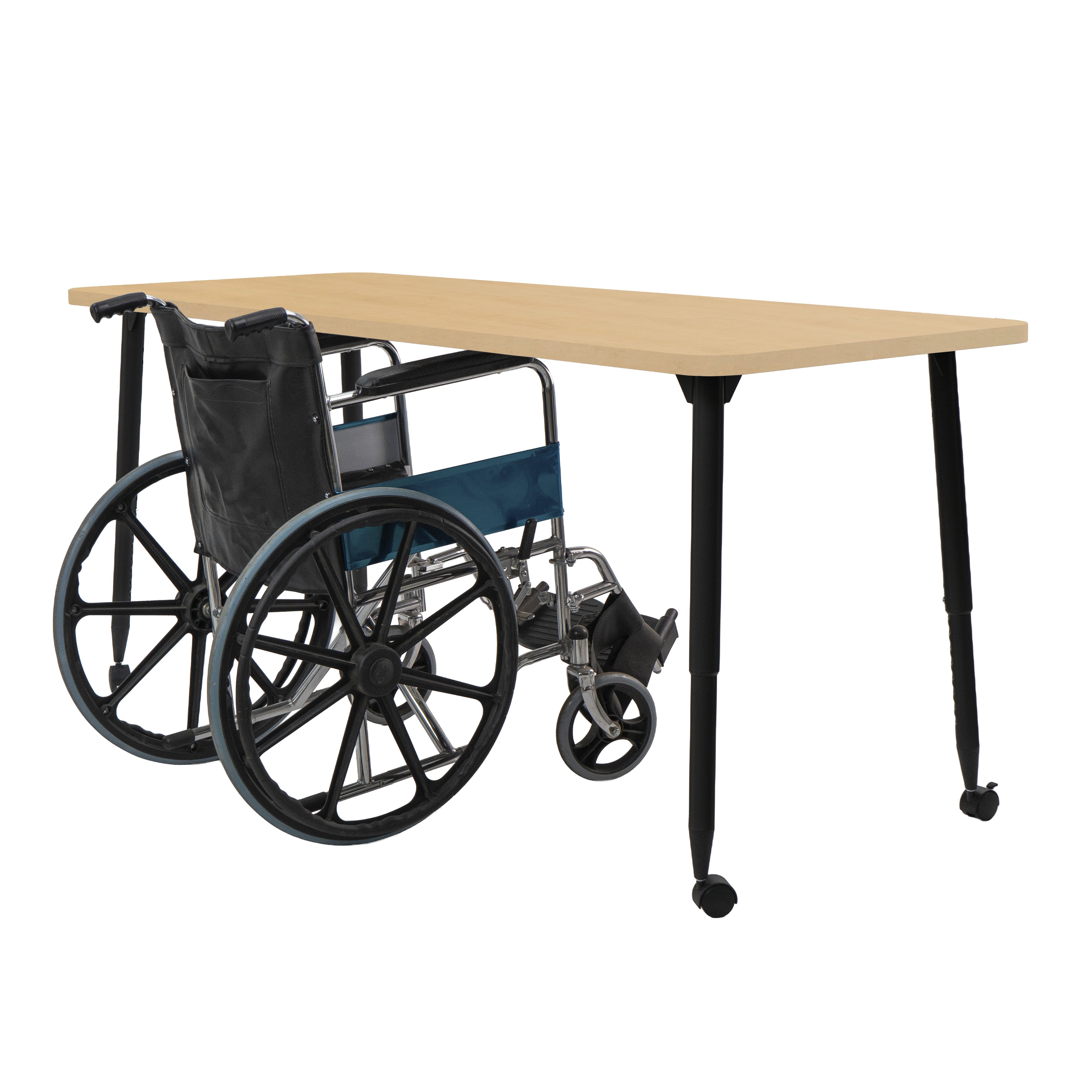 Adapte 30" x 72" Rectangle Woodgrain Activity Table with Adjustable Tapered Legs - Maple Grain/Black