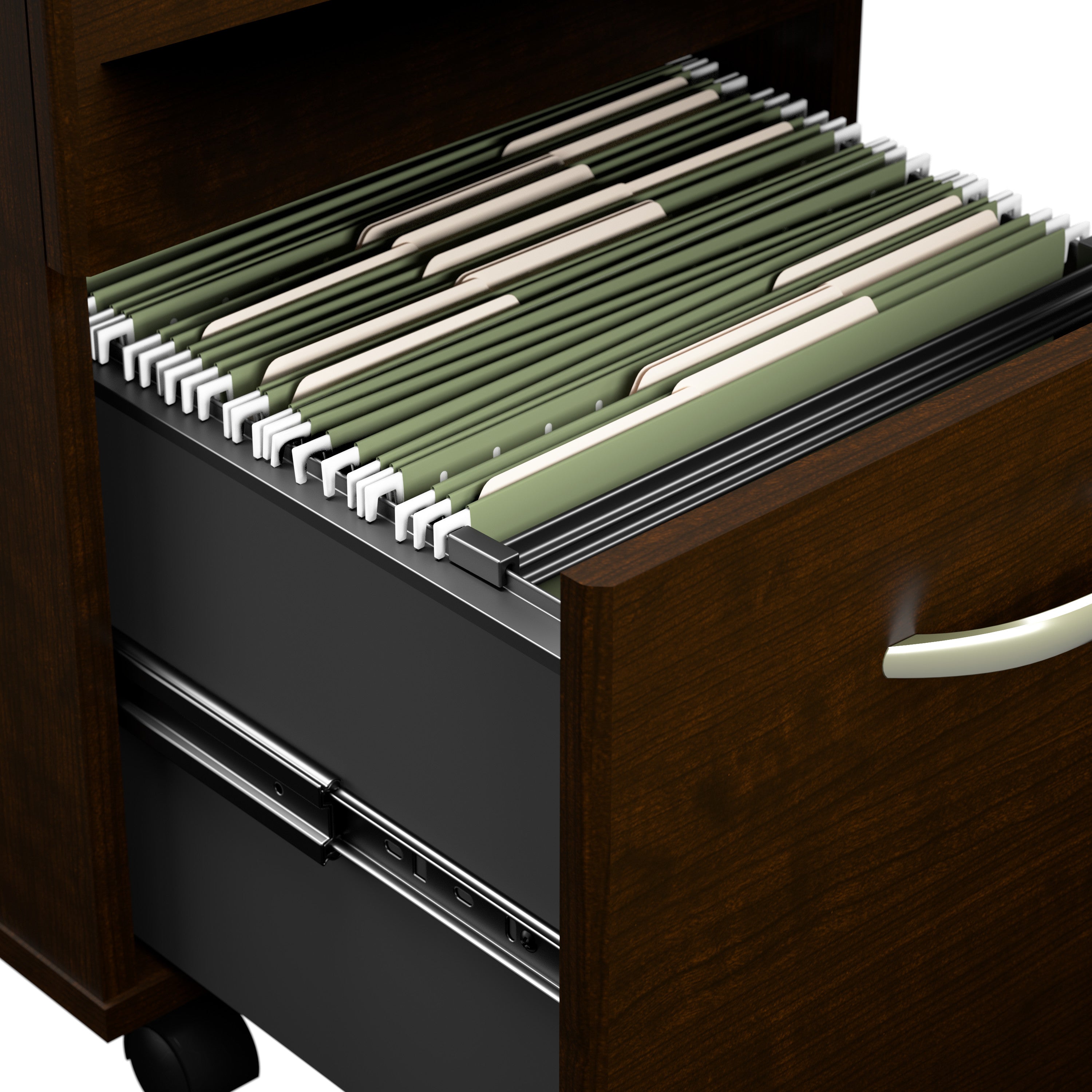 Bush Business Furniture Series C 72W Bow Front L Shaped Desk with 42W Return and Mobile File Cabinet in Mocha Cherry - 71.02" Width x 77.08" Depth x 29.84" Height
