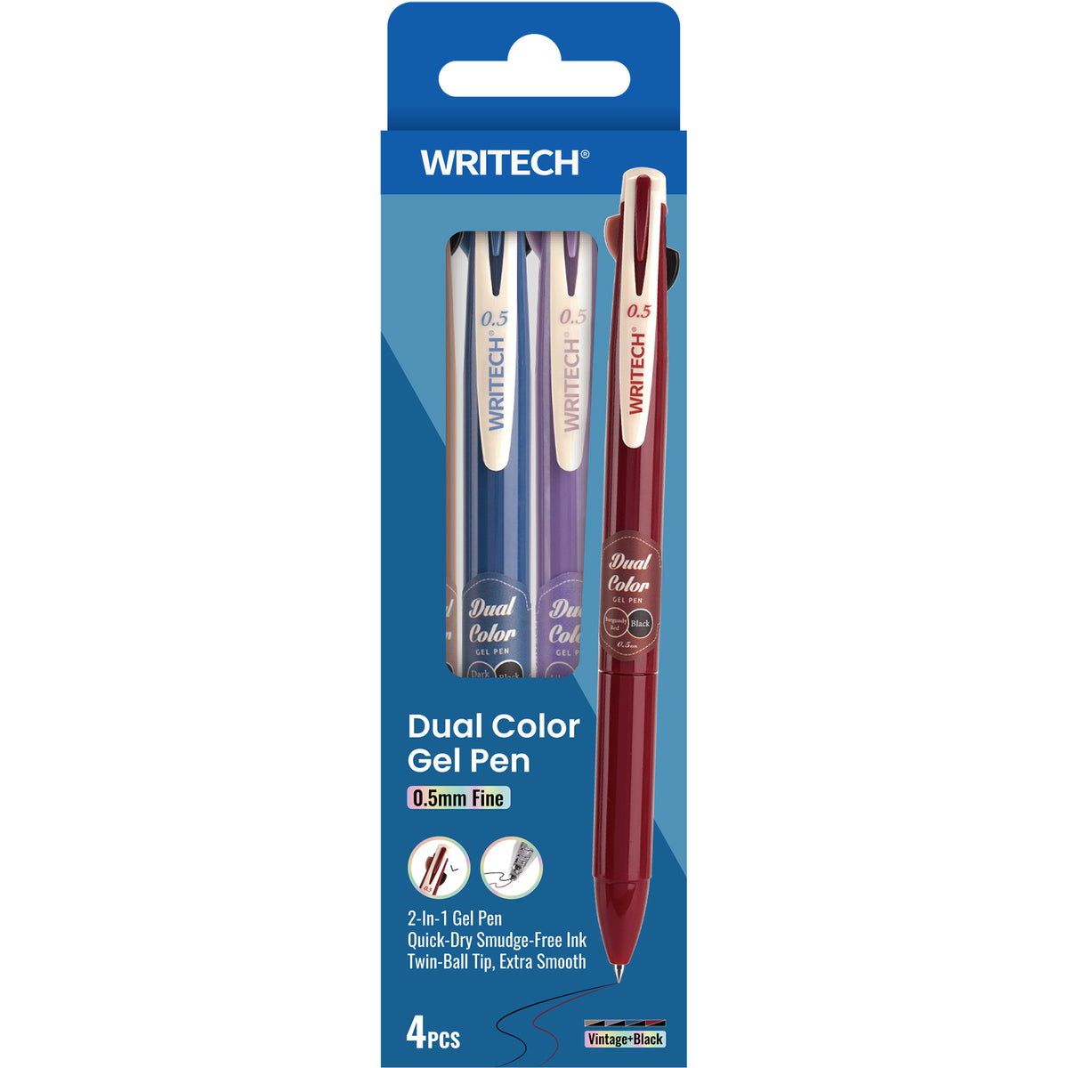 4PK 2 COLR RETRACT GEL PEN VNTG BLK