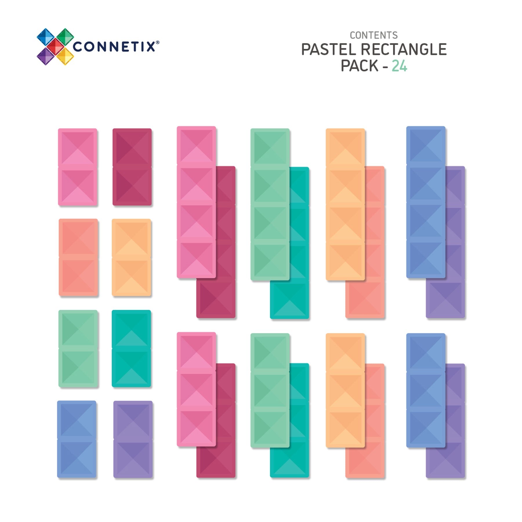Magnetic Tiles Pastel Rectangle Pack, 24 Pieces