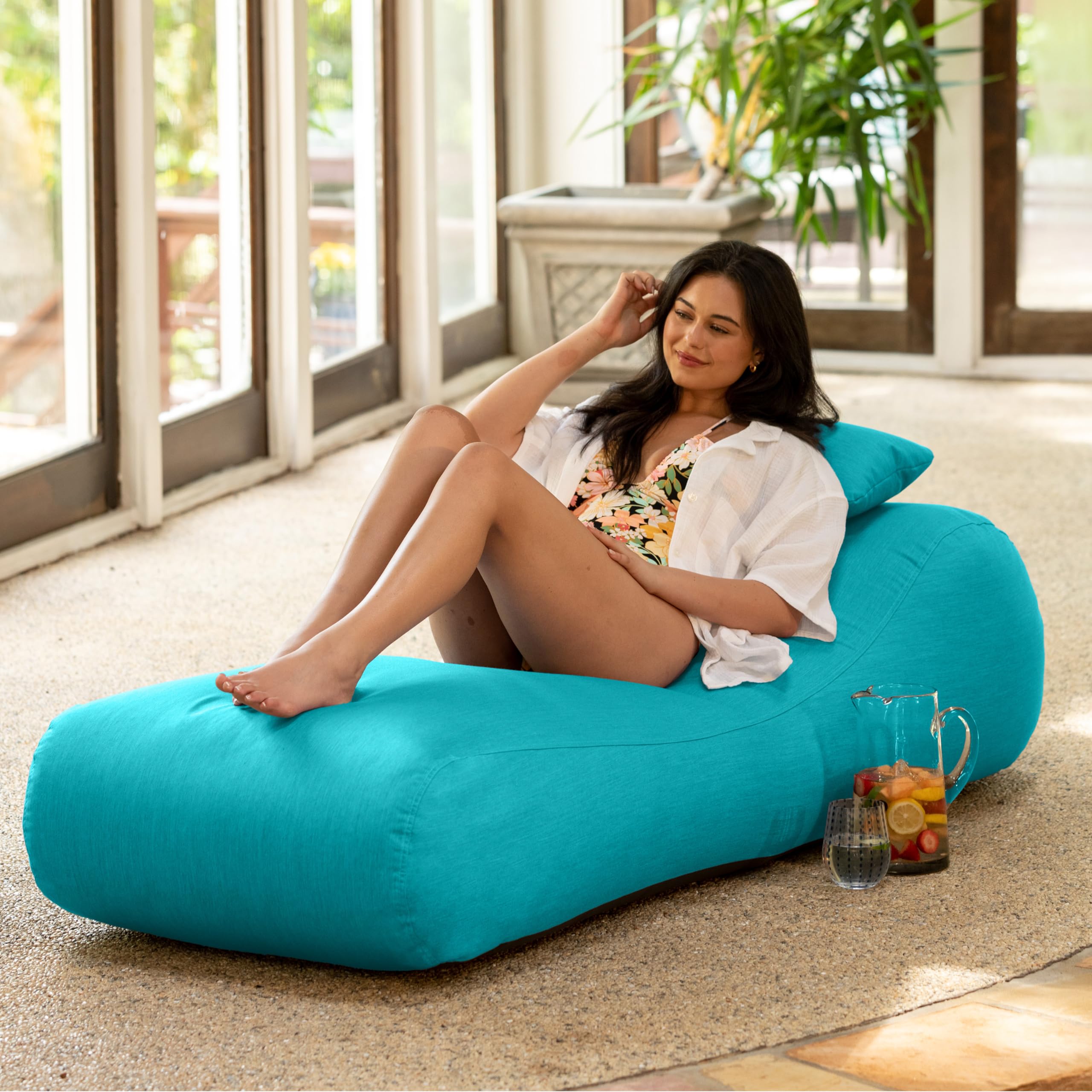 Arlo Outdoor Bean Bag Sun Lounger - Pool and Patio Chaise Recliner, Cancun Blue