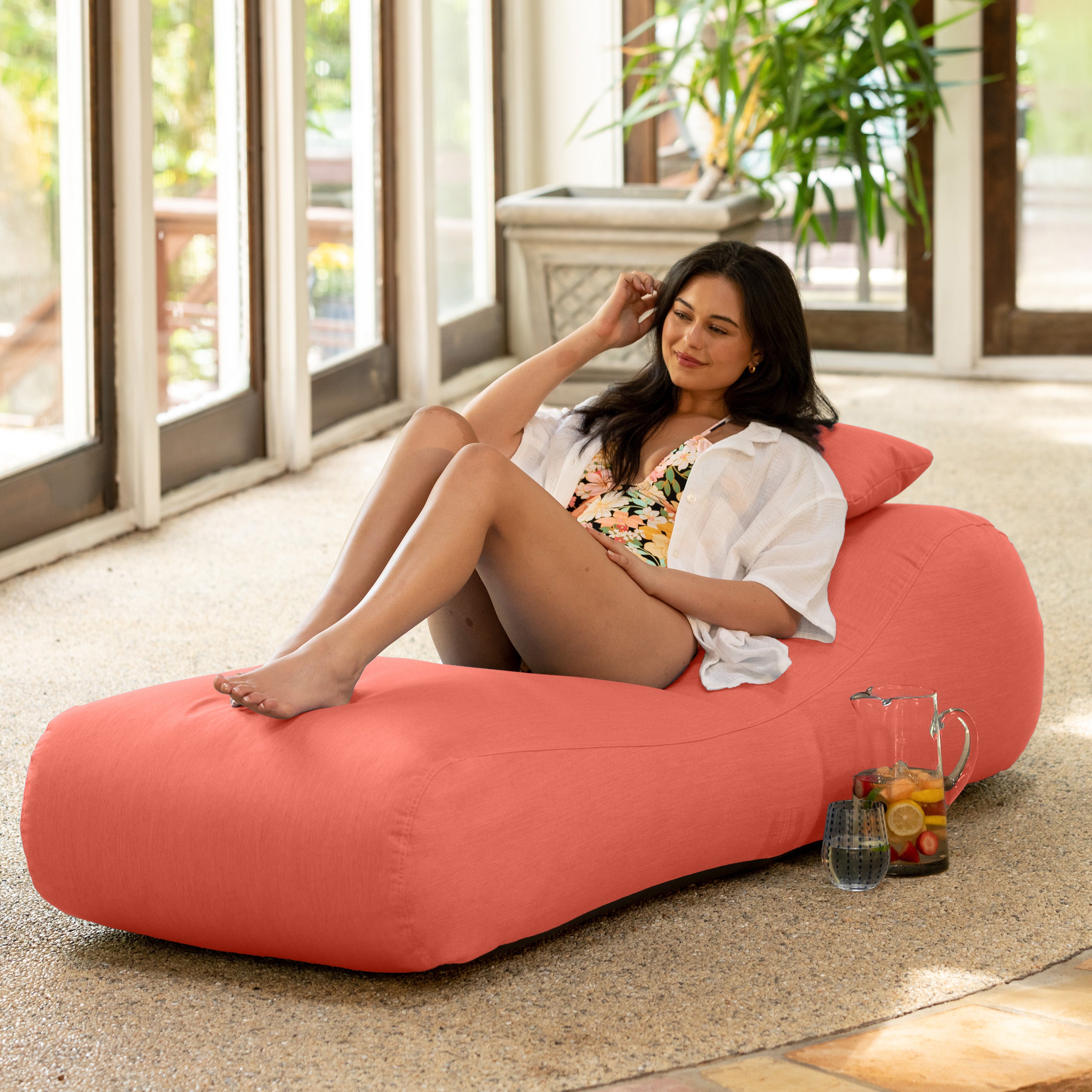 Arlo Outdoor Bean Bag Sun Lounger - Pool and Patio Chaise Recliner, Flamingo