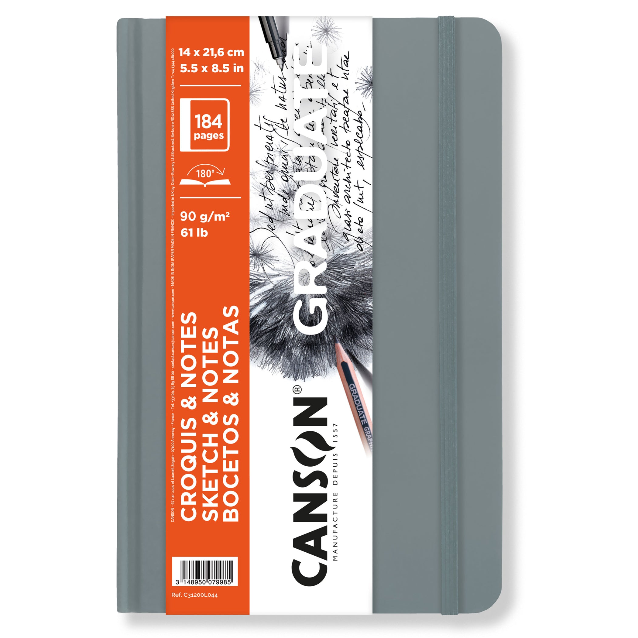 Graduate Sketch & Notes Art Book, Light Gray, Hard Cover Binding, 92 Sheet, 5.5x8.5 inch, 1 Count