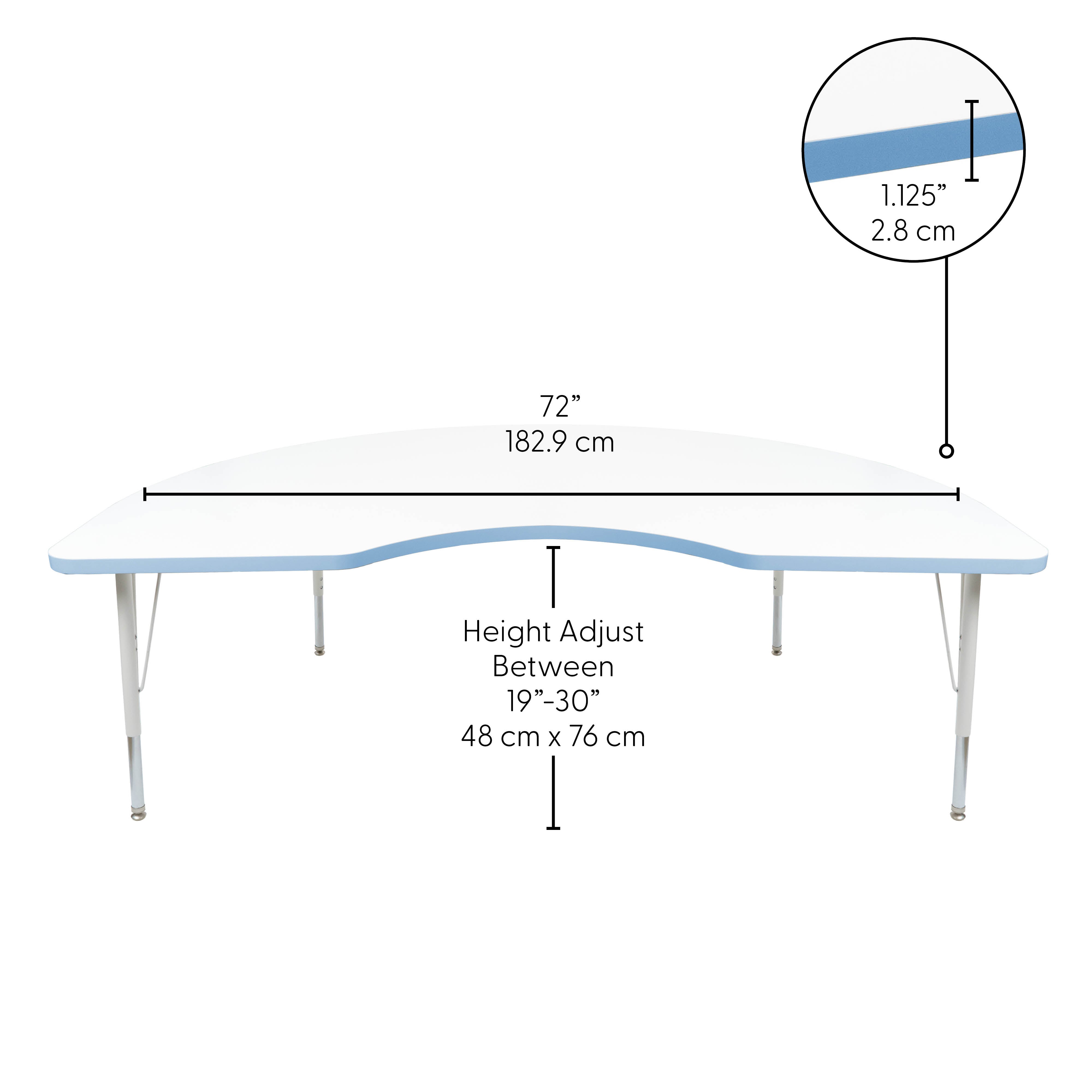 48" x 72" Kidney Thermofused Activity Table with Adjustable Standard Swivel Glide Legs - White/Powder Blue/White