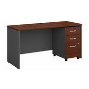 Bush Business Furniture Series C 60W x 24D Office Desk with Mobile File Cabinet in Hansen Cherry - 59.45" Width x 23.35" Depth x 29.8" Height