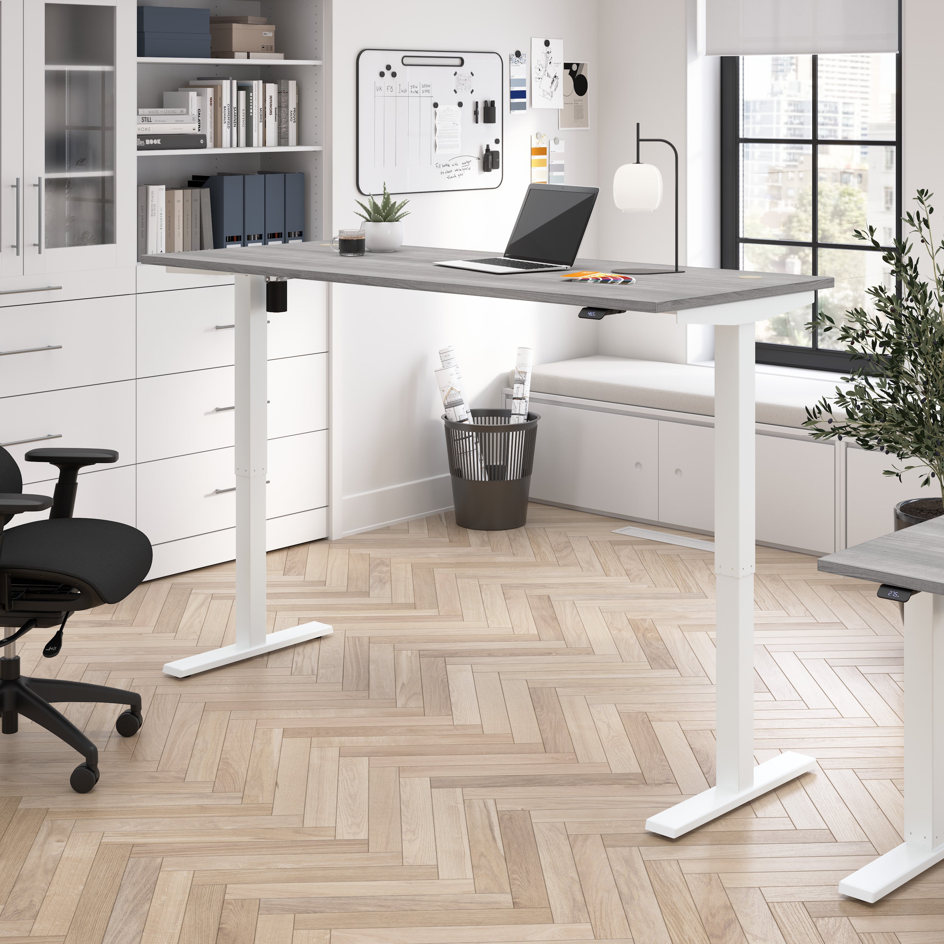 Bush Business Furniture Move 40 Series 72W x 30D Electric Height Adjustable Standing Desk in Platinum Gray with White Base - 71.02" Width x 29.37" Depth x 28.17" Height