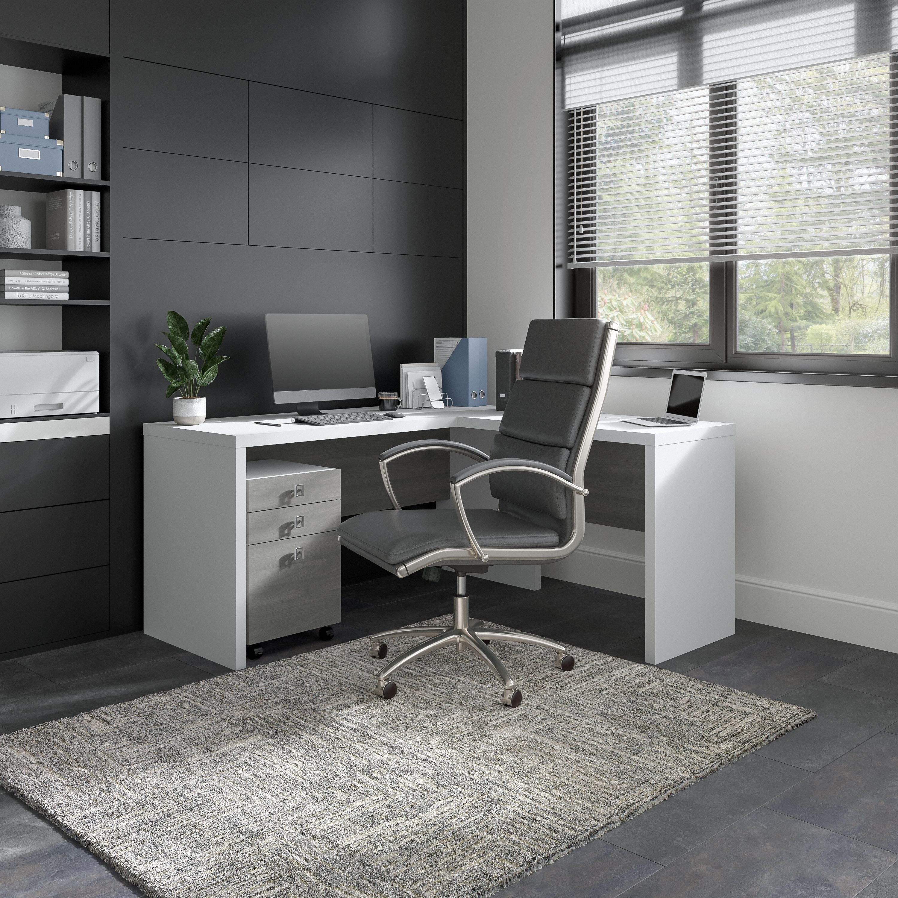 Bush Business Furniture Echo L Shaped Desk with Mobile File Cabinet in Pure White and Modern Gray - 60" Width x 59.84" Depth x 30" Height