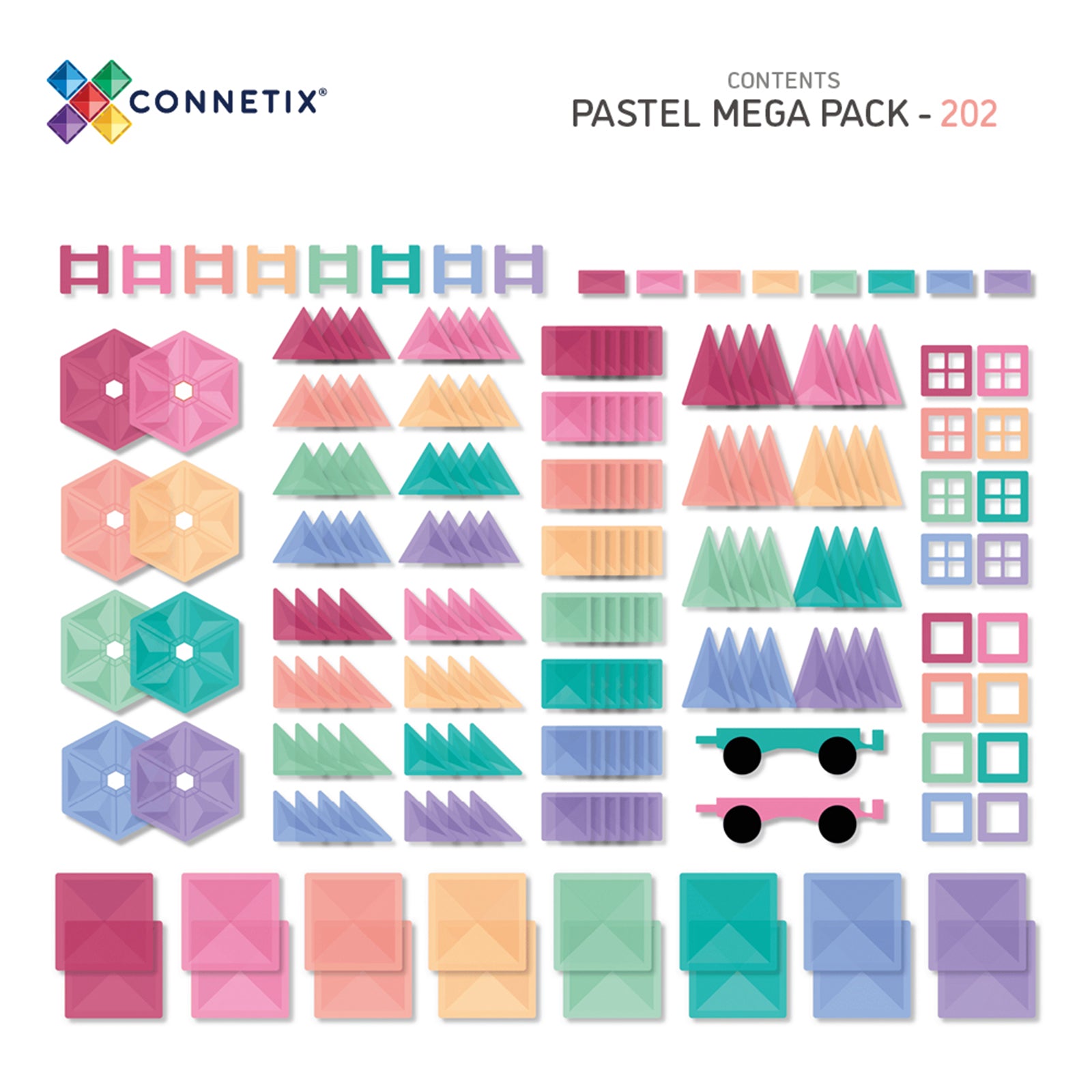 Magnetic Tiles Pastel Mega Pack, 202 Pieces