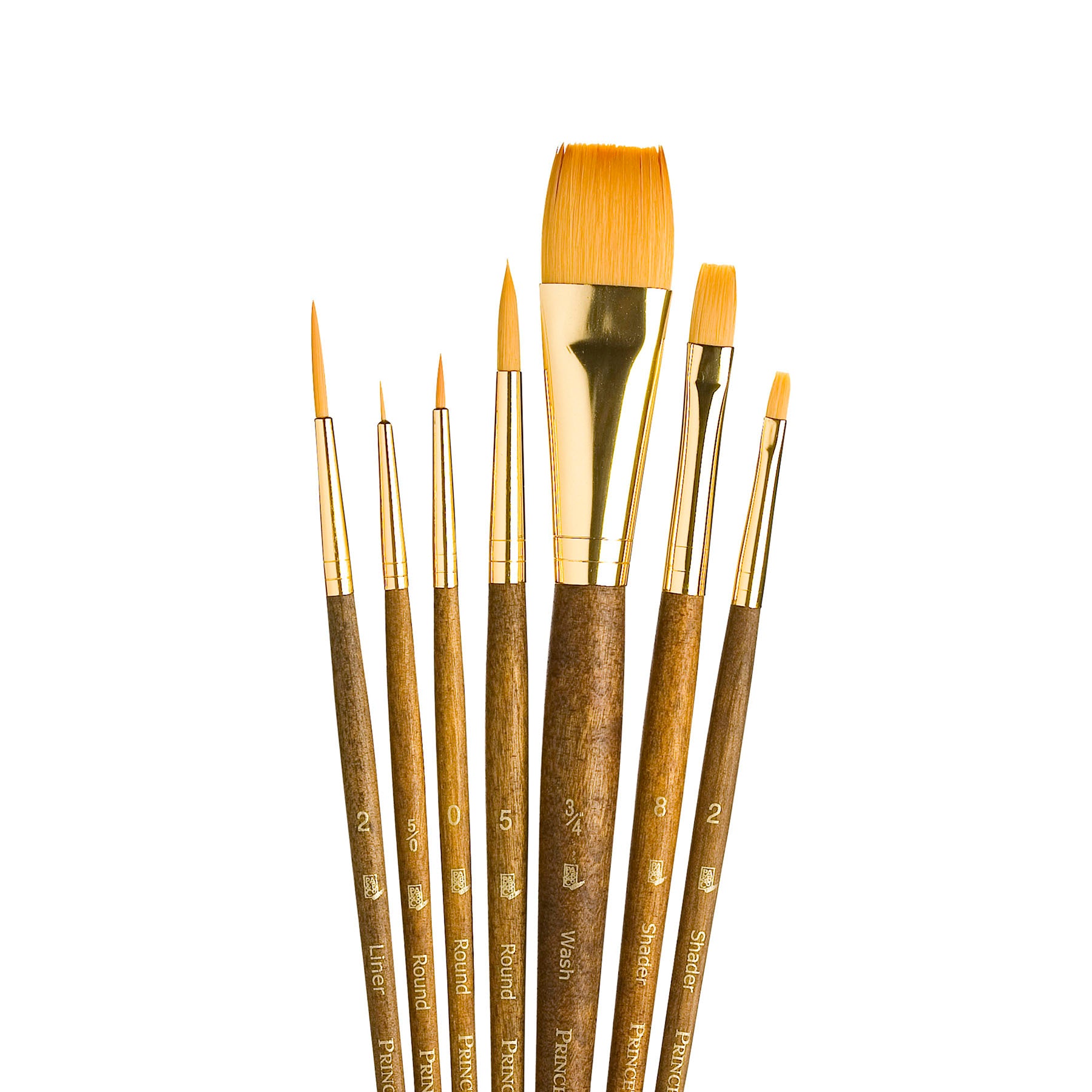 RealValue Brush Set, Gold Taklon Bristles, Short Handle Mixed Media Paintbrush, Brown, 7 Pieces