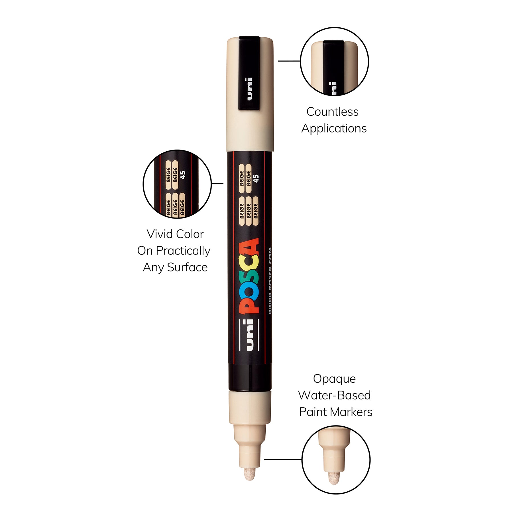 uni® POSCA PC-5M Water-Based Paint Markers, Reversible Medium Tip (1.8-2.5mm), Beige