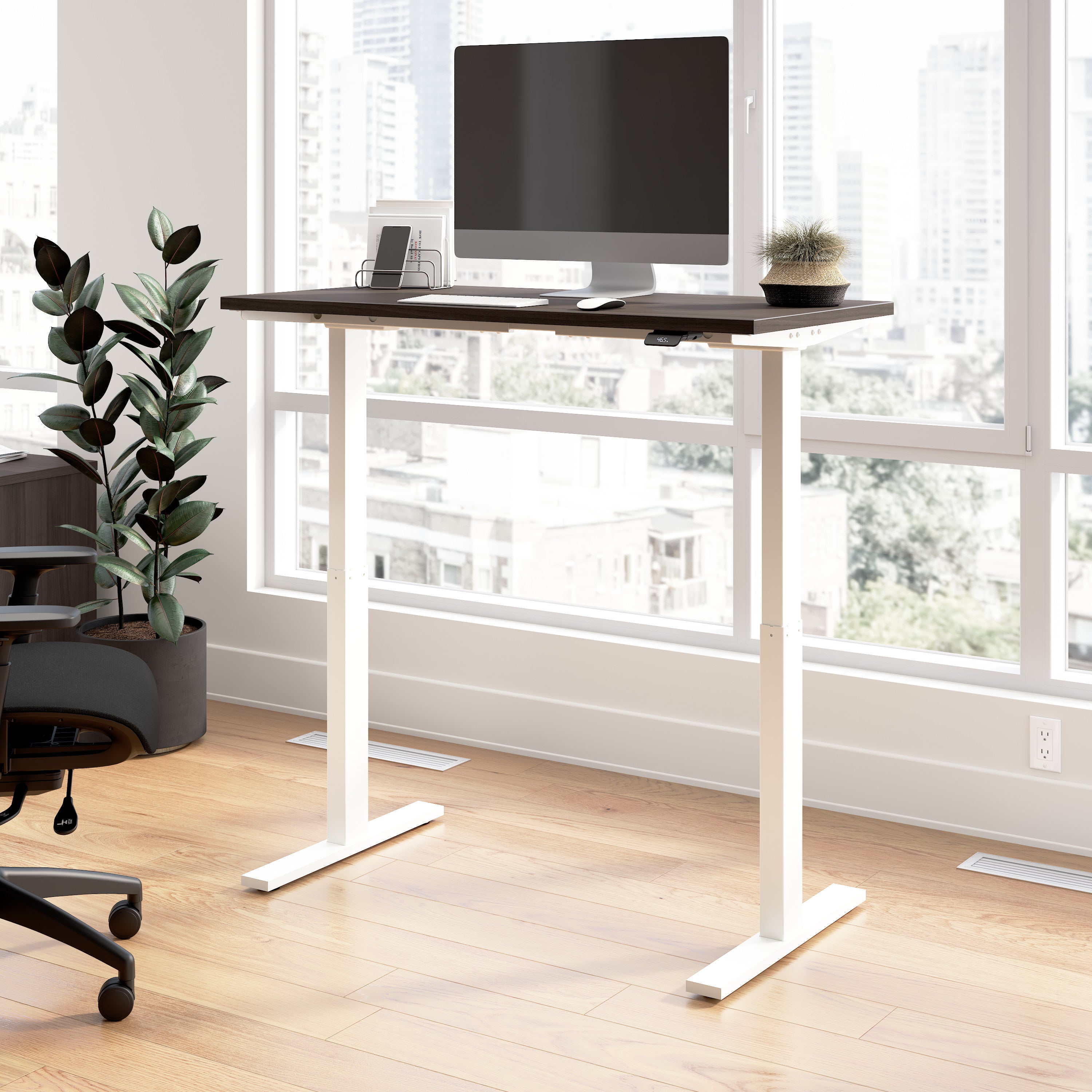 Bush Business Furniture Move 60 Series 48W x 24D Electric Height Adjustable Standing Desk in Storm Gray with White Base - 47.6" Width x 23.62" Depth x 27.44" Height