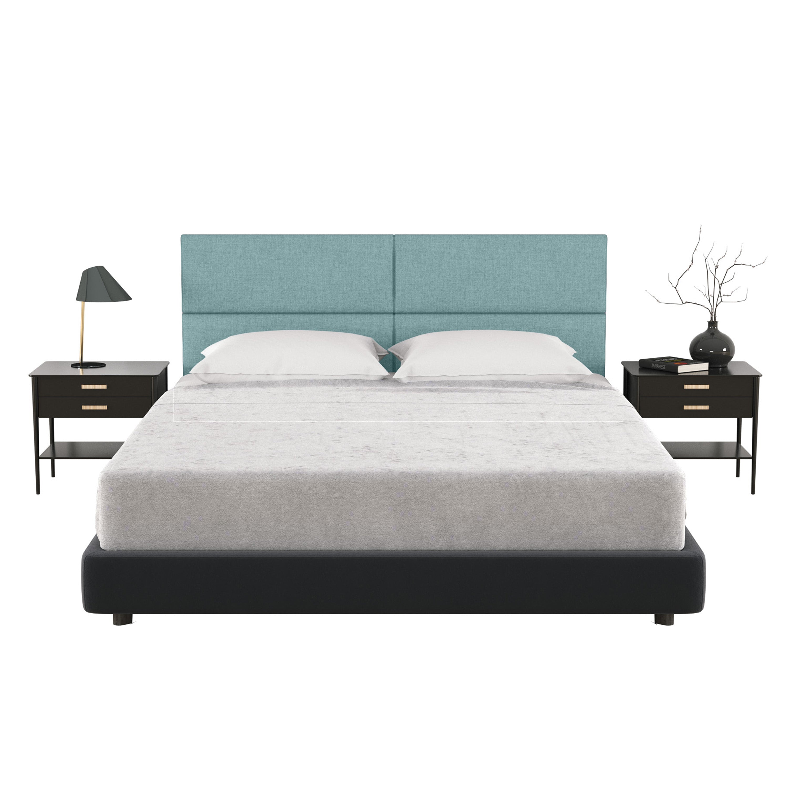 Jaxx Panelist Modern Padded Headboard – Set of 4 Wall Mounted Panels - Queen, Surf Turquoise Microvelvet