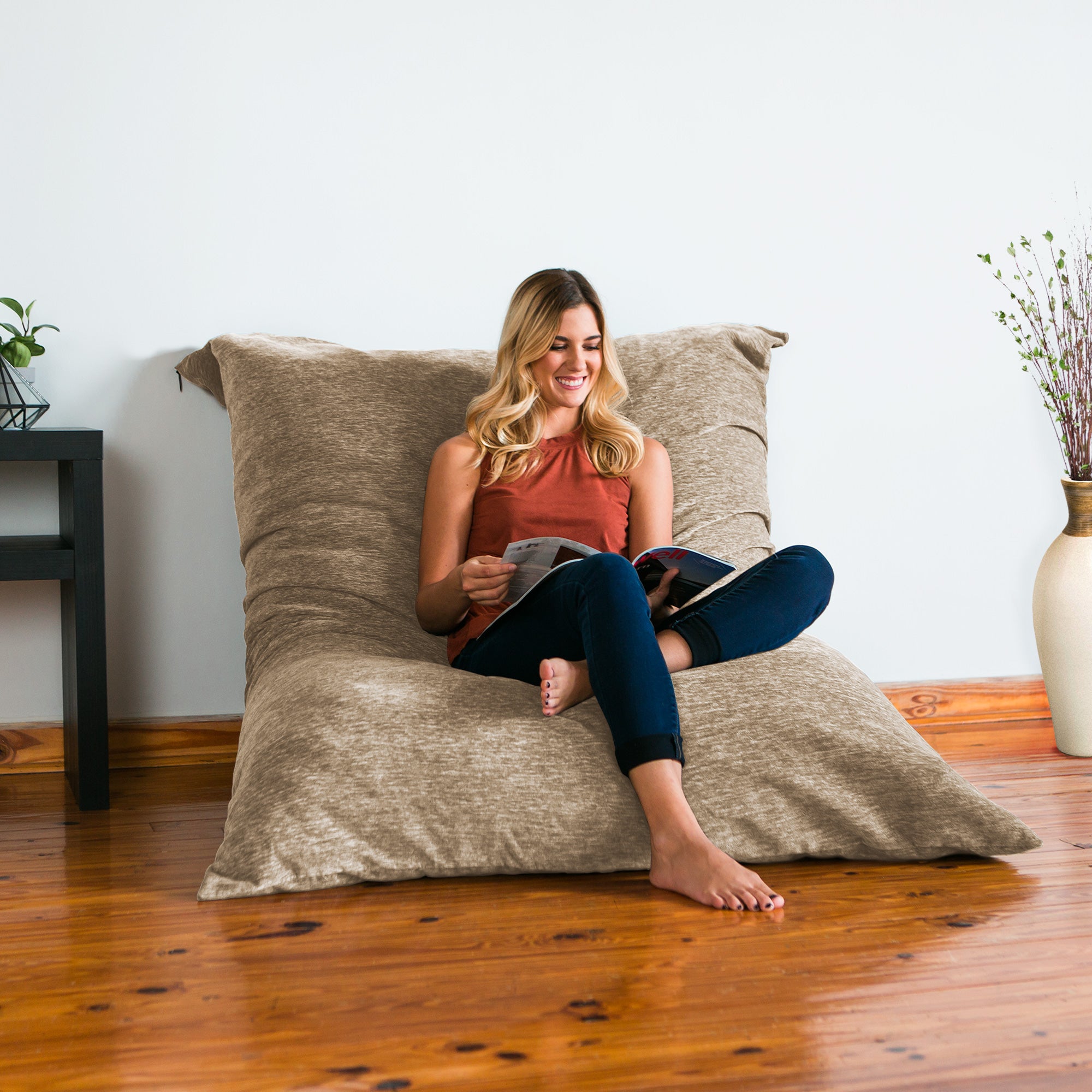 Jaxx 5.5 ft Pillow Saxx Foam Bean Bag Pillow, Premium Chenille Cover, Beige