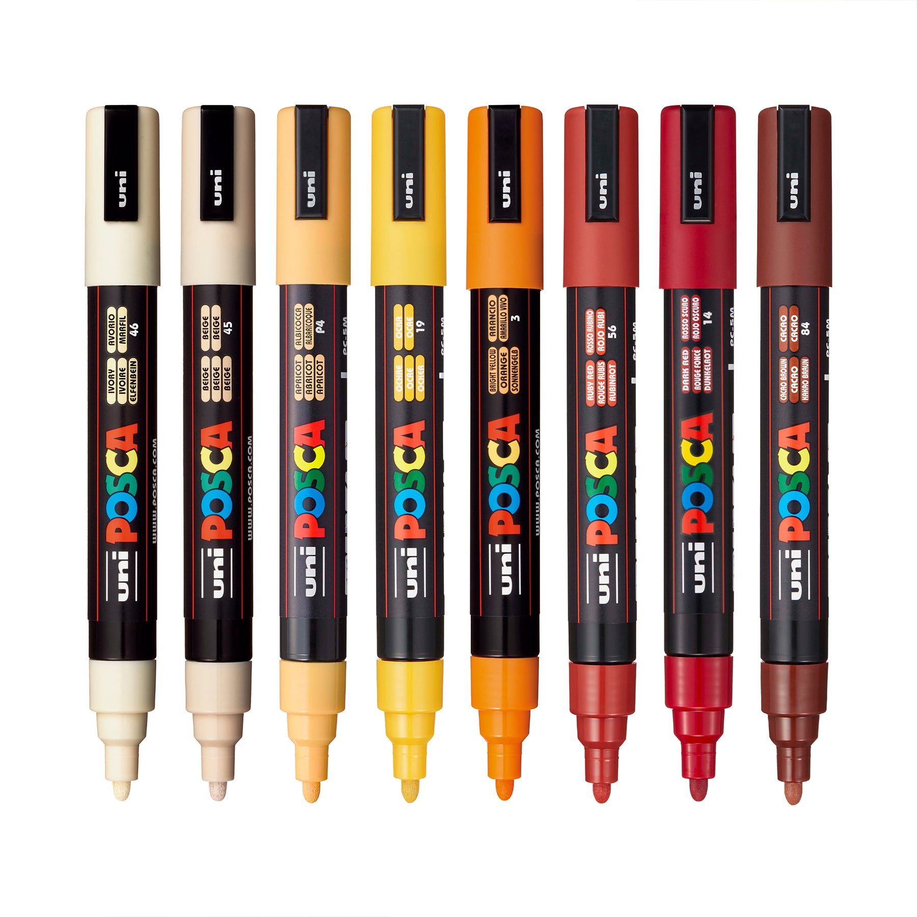 uni® POSCA PC-5M Water-Based Paint Markers, Reversible Medium Tip (1.8-2.5mm), Warm Tone Ink Colors, 8 Pack