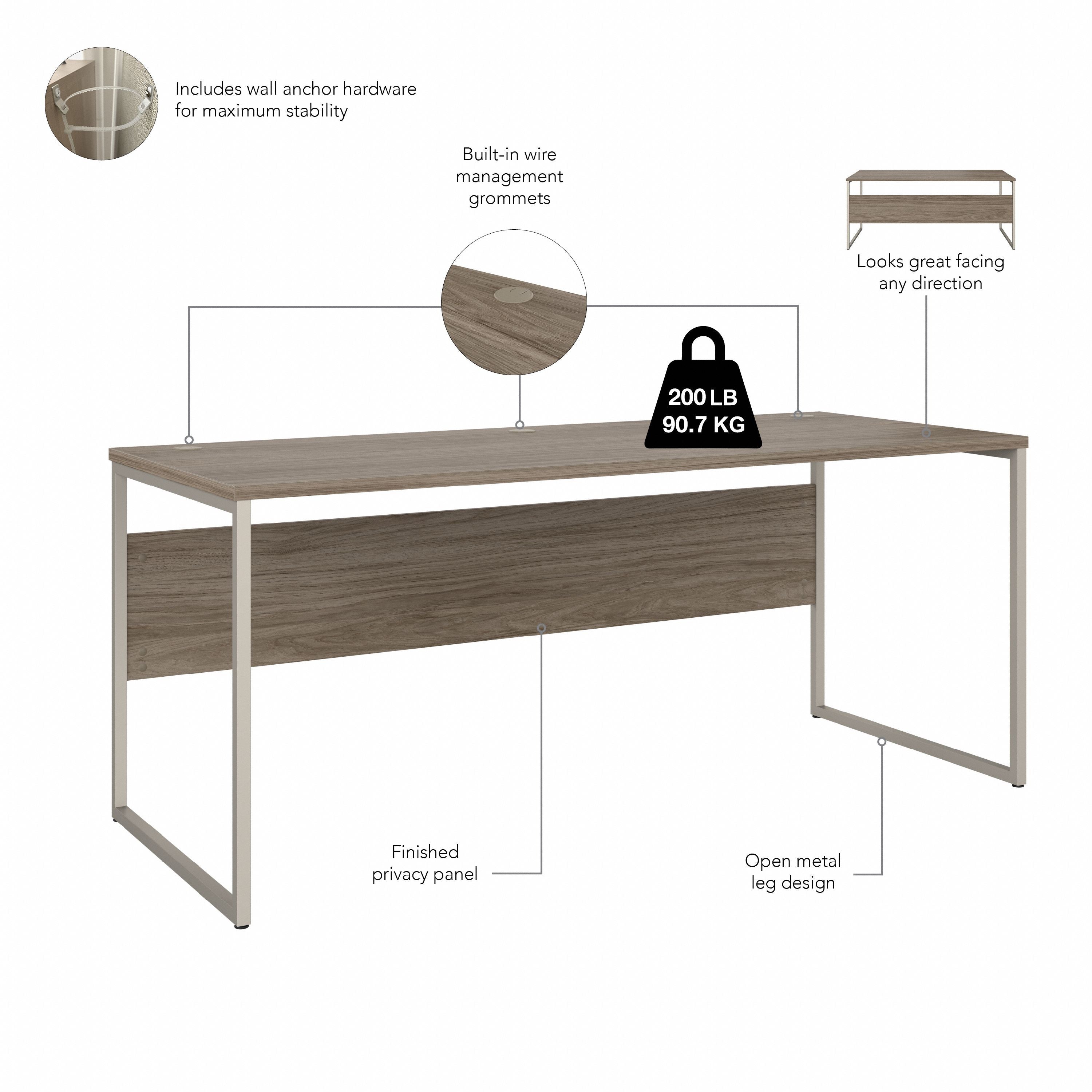 Bush Business Furniture Hybrid 72W x 30D Computer Table Desk with Metal Legs in Modern Hickory - 71.02" Width x 29.37" Depth x 29.91" Height