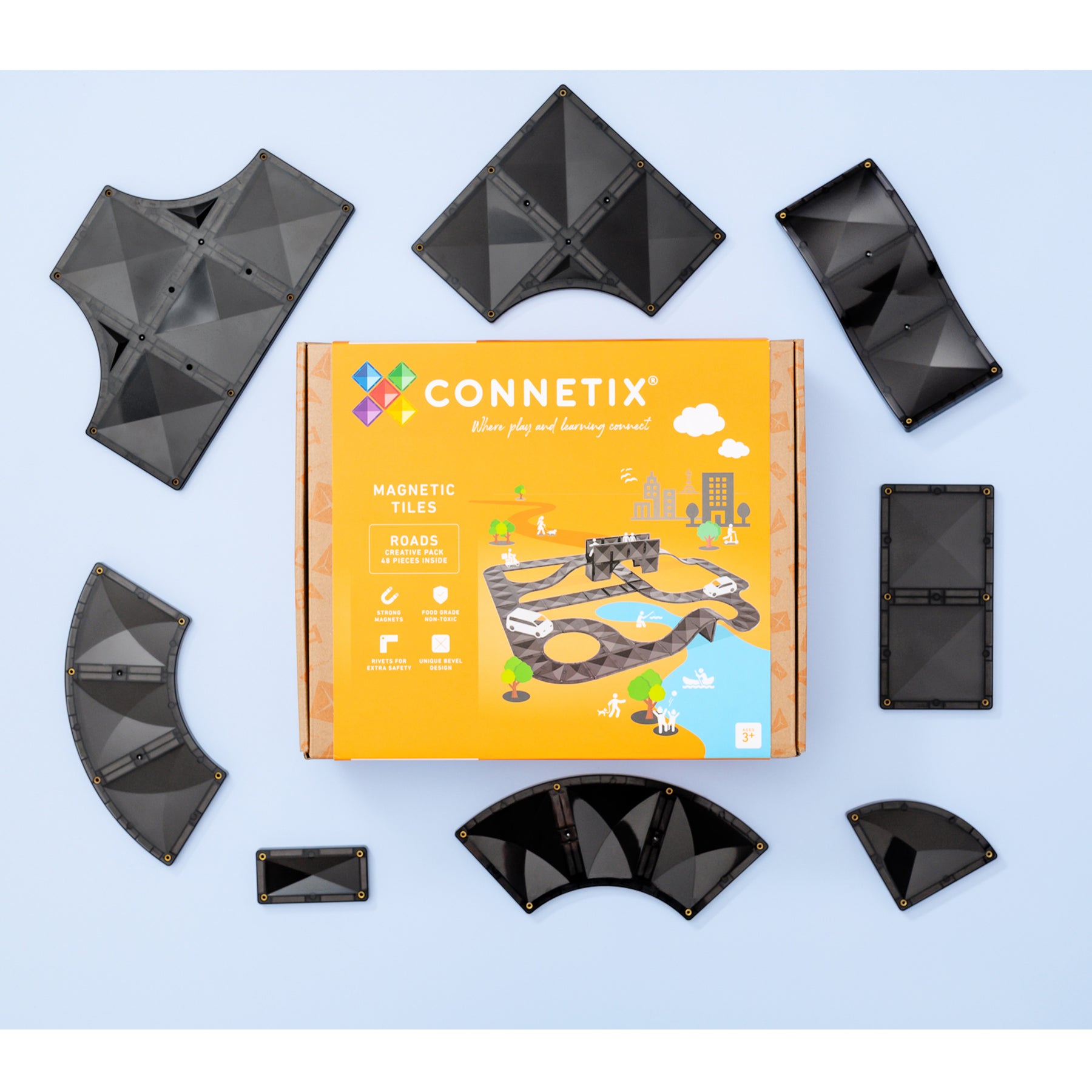 Magnetic Tiles Creative Roads Pack, 48 Pieces