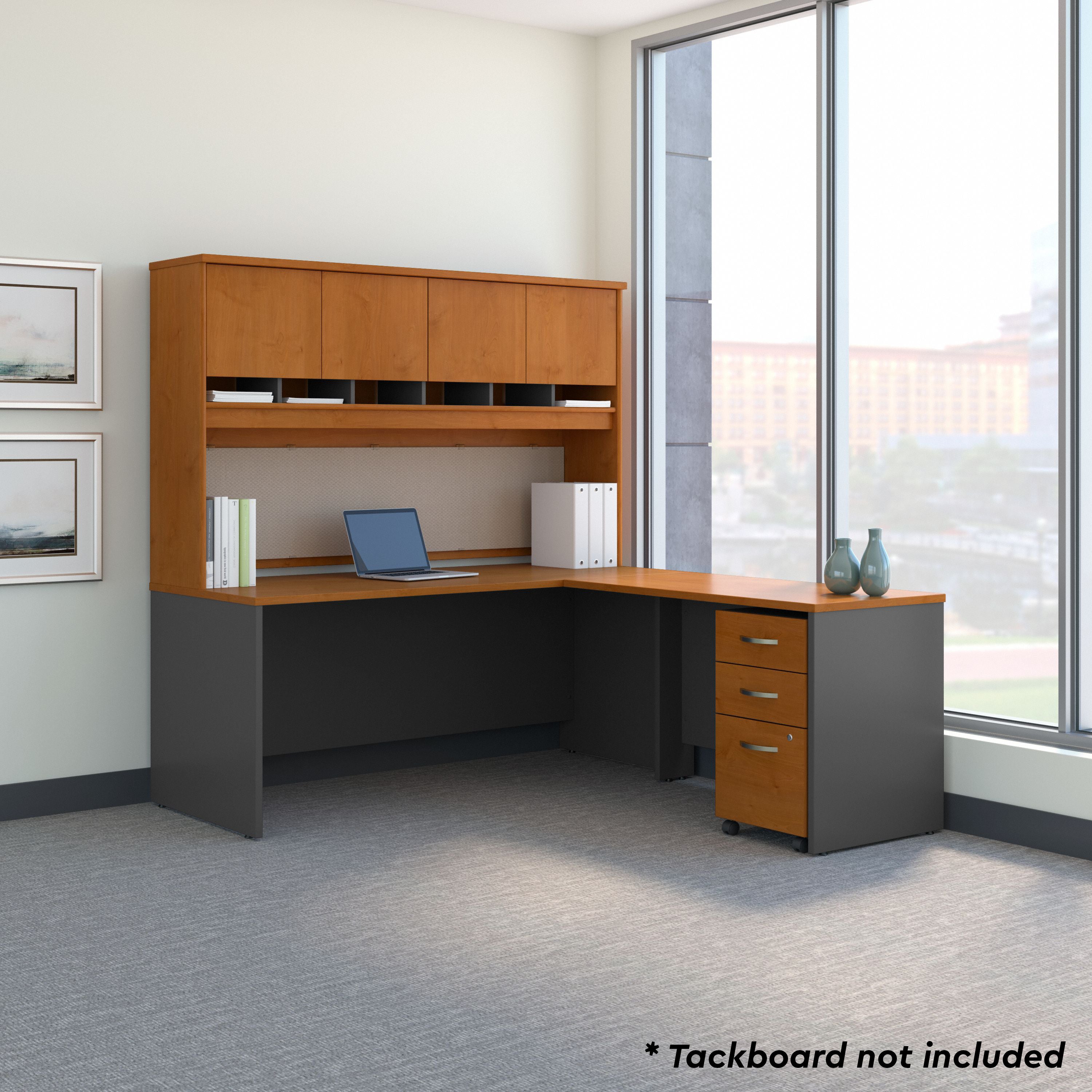 Bush Business Furniture Series C 72W L Shaped Desk with Hutch and Mobile File Cabinet in Natural Cherry - 71.02" Width x 77.05" Depth x 72.78" Height