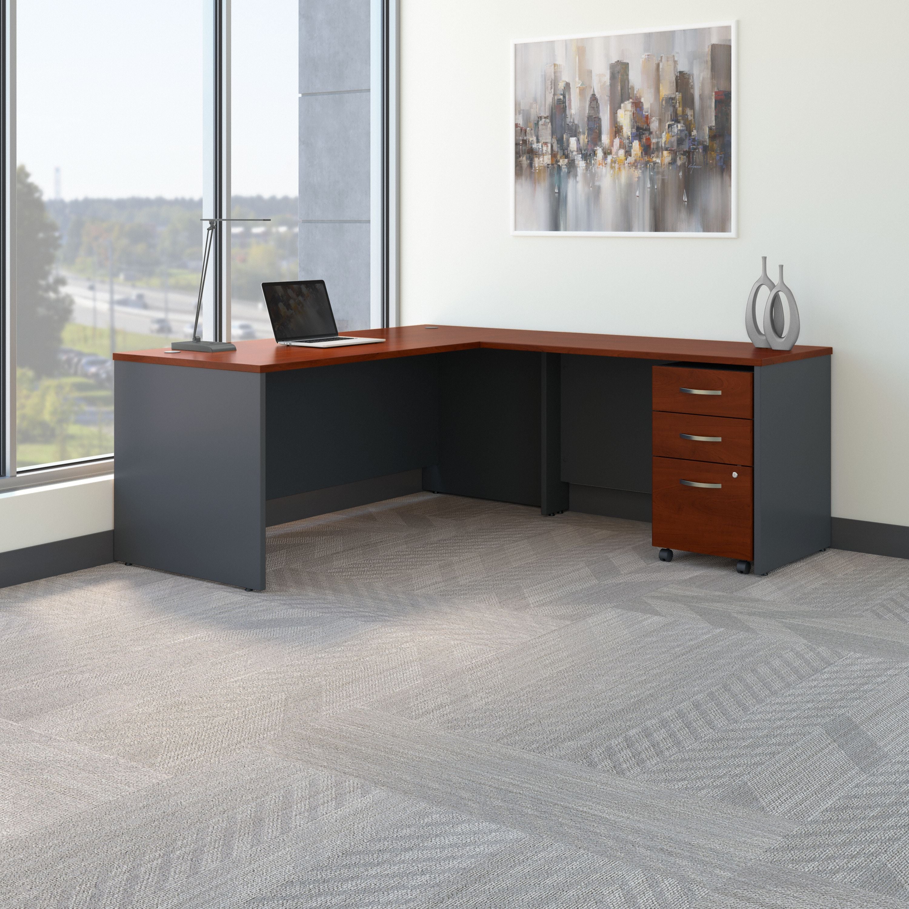 Bush Business Furniture Series C 72W L Shaped Desk with 48W Return and Mobile File Cabinet in Hansen Cherry - 71.02" Width x 77.05" Depth x 29.8" Height