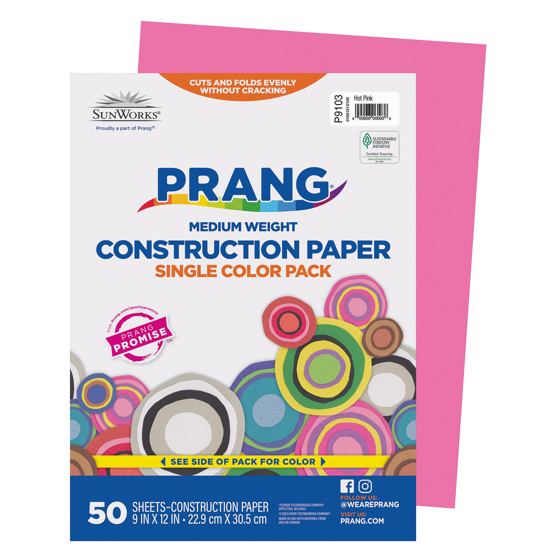 Construction Paper, Medium Weight, Hot Pink, 9" x 12", 50 Sheets