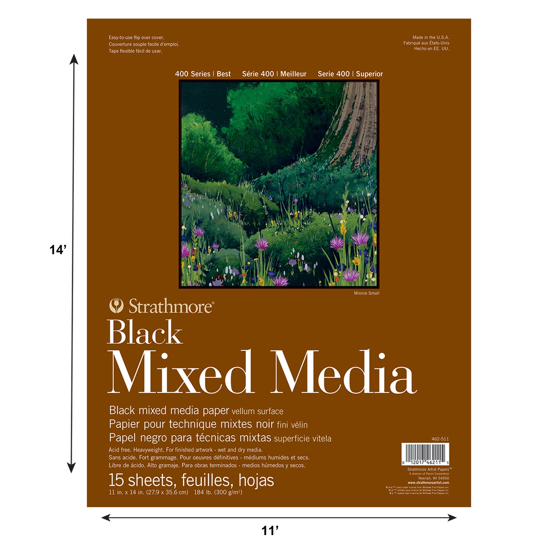 400 Series Mixed Media Pad, Black, Glue Binding, 15 Sheet, 11x14 inch, 1 Count