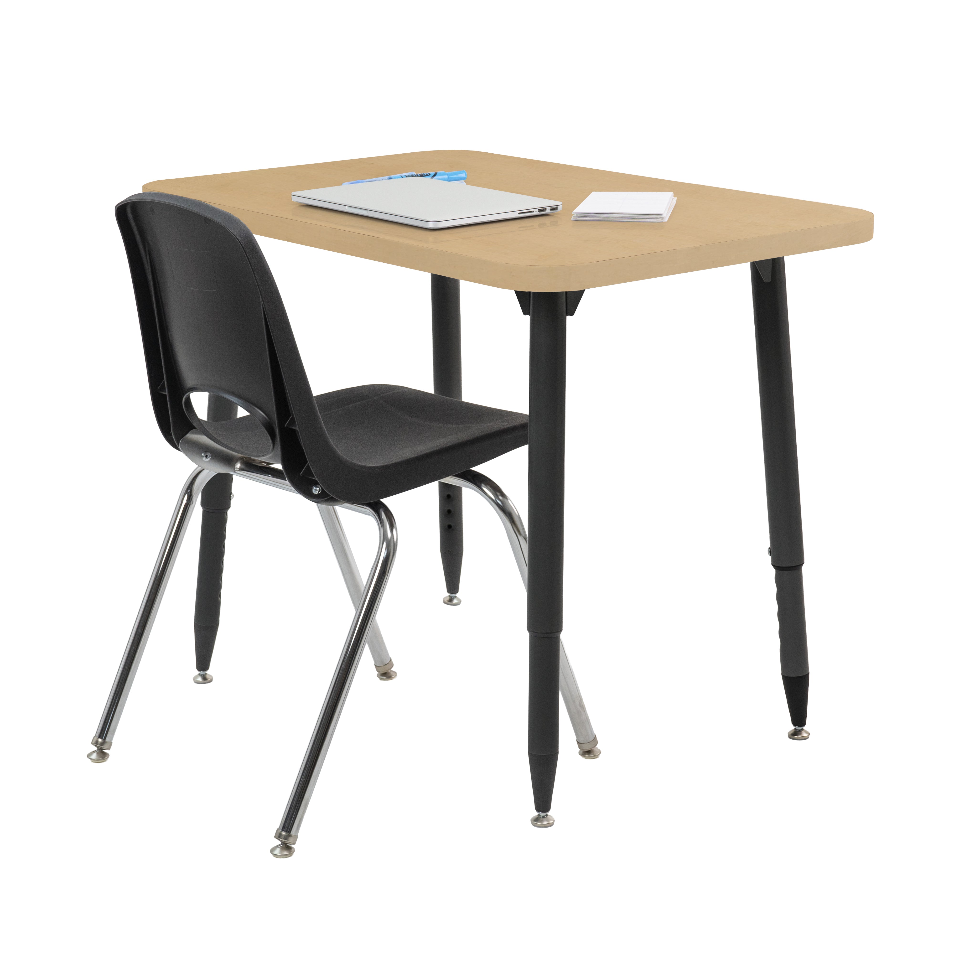 Adapte 24" x 36" Rectangle Woodgrain Activity Table with Adjustable Tapered Legs - Maple Grain/Black