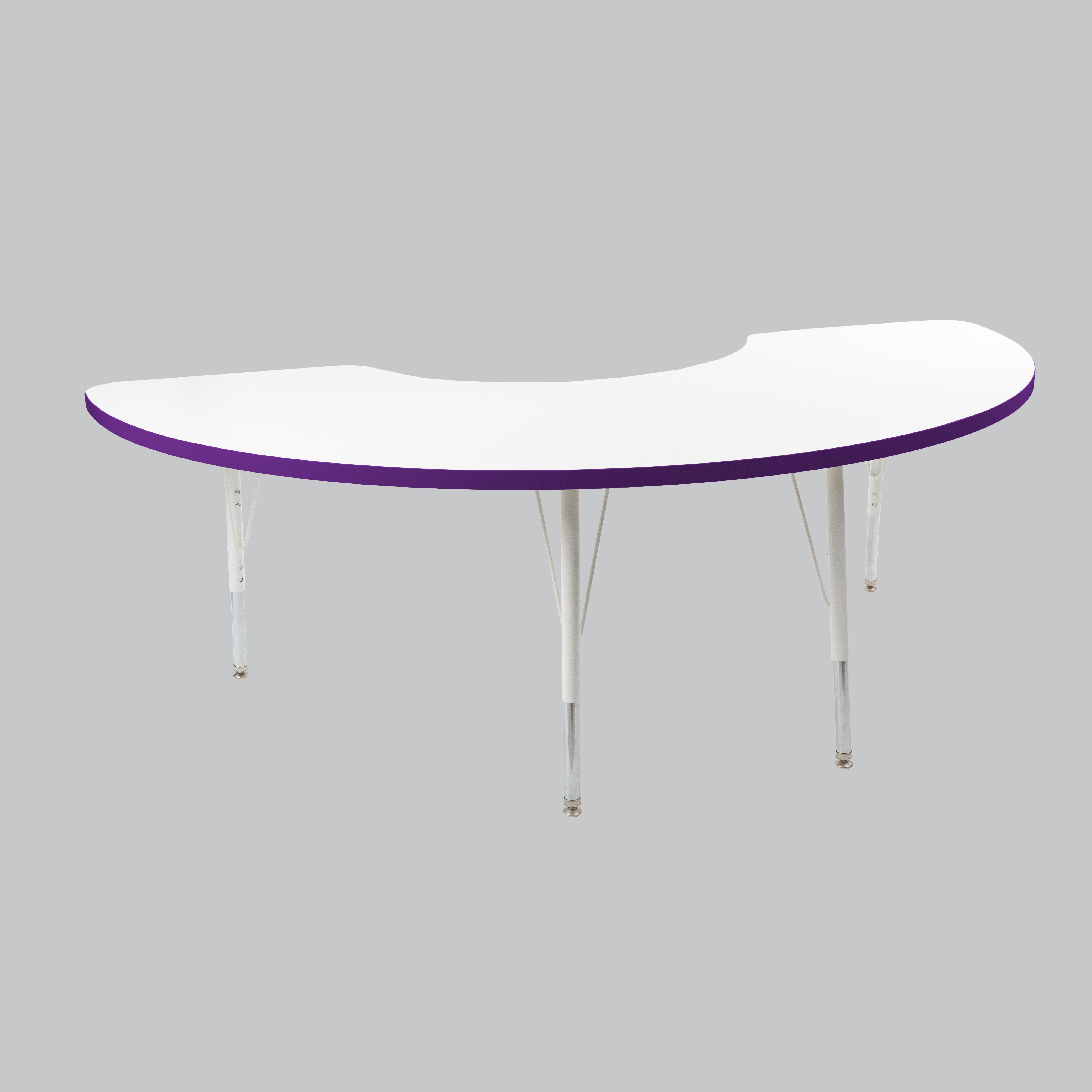 36" x 72" Half Moon Thermofused Activity Table with Adjustable Standard Swivel Glide Legs - White/Eggplant/White