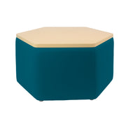 Pro Series Upholstered Hexagon Ottoman Table 18" Height - Teal/Maple