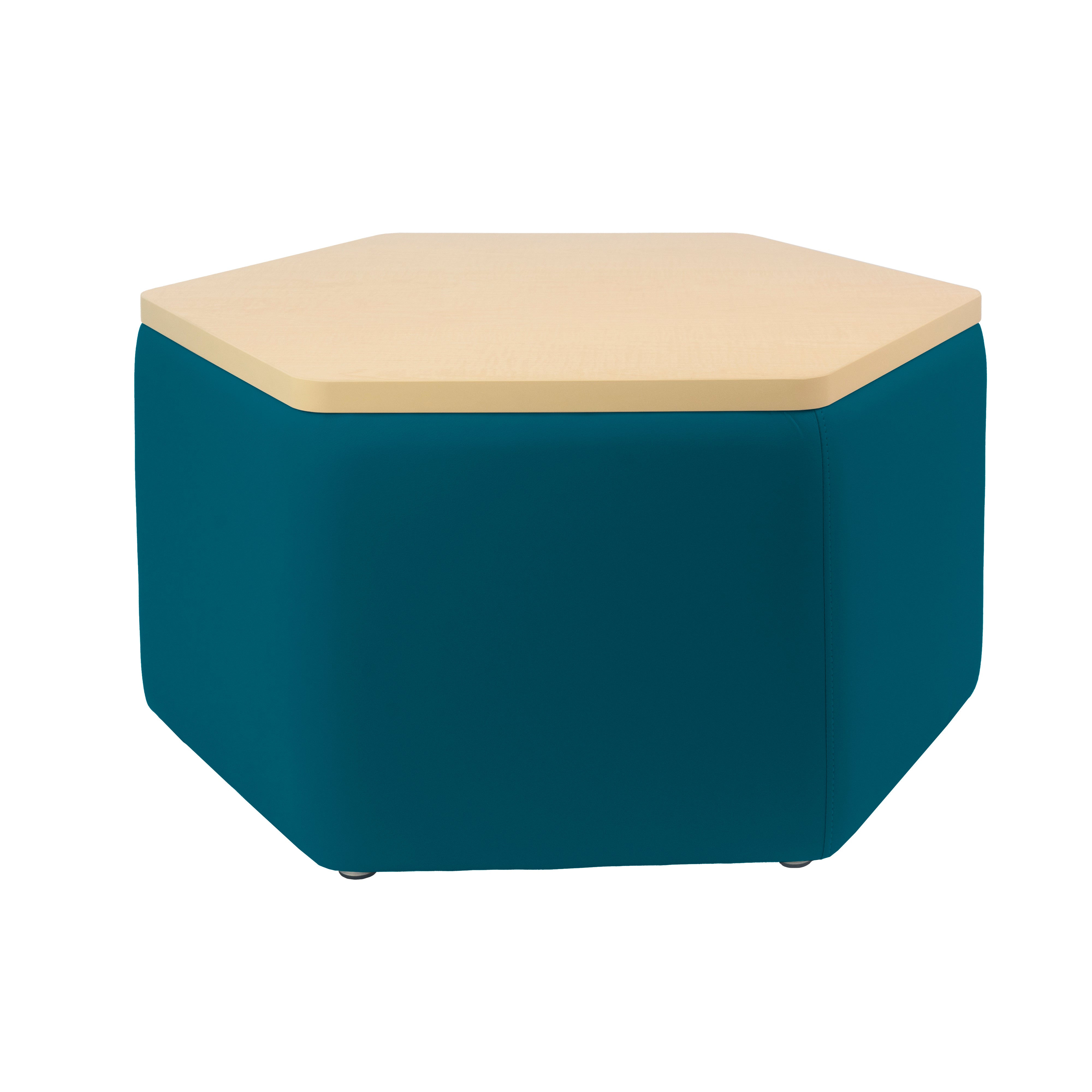 Pro Series Upholstered Hexagon Ottoman Table 18" Height - Teal/Maple
