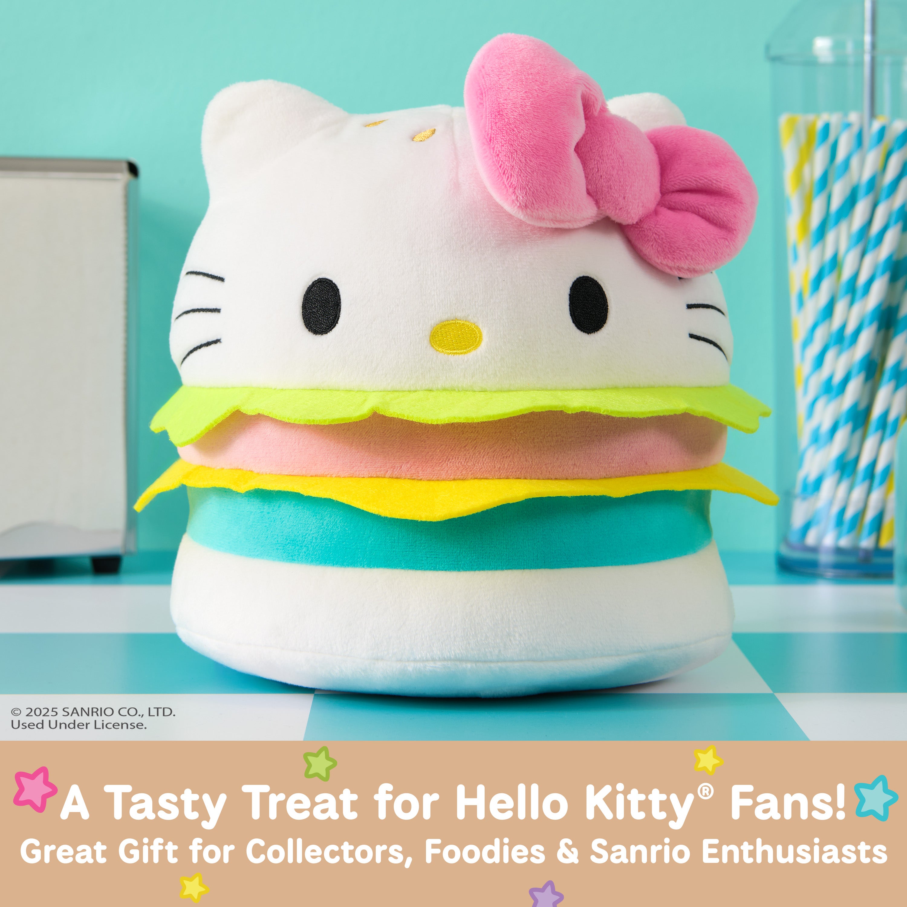 GUND Sanrio Official Hello Kitty Hamburger Plush, Collectible Plush Toy, Stuffed Animal for Ages 1 and Up, Pink/White, 8”