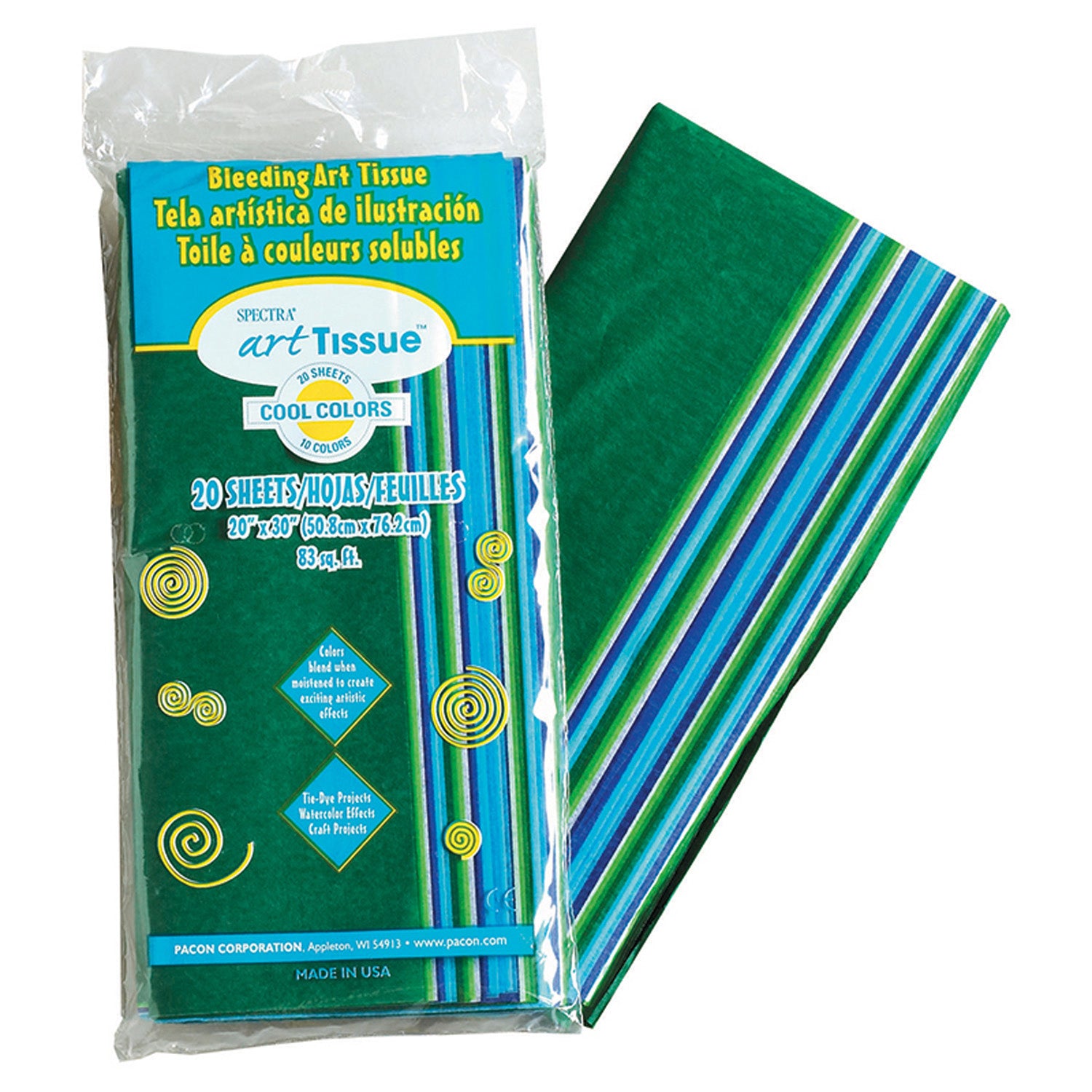 Deluxe Bleeding Art Tissue, 10 Color Cool Assortment, 20" x 30", 20 Sheets