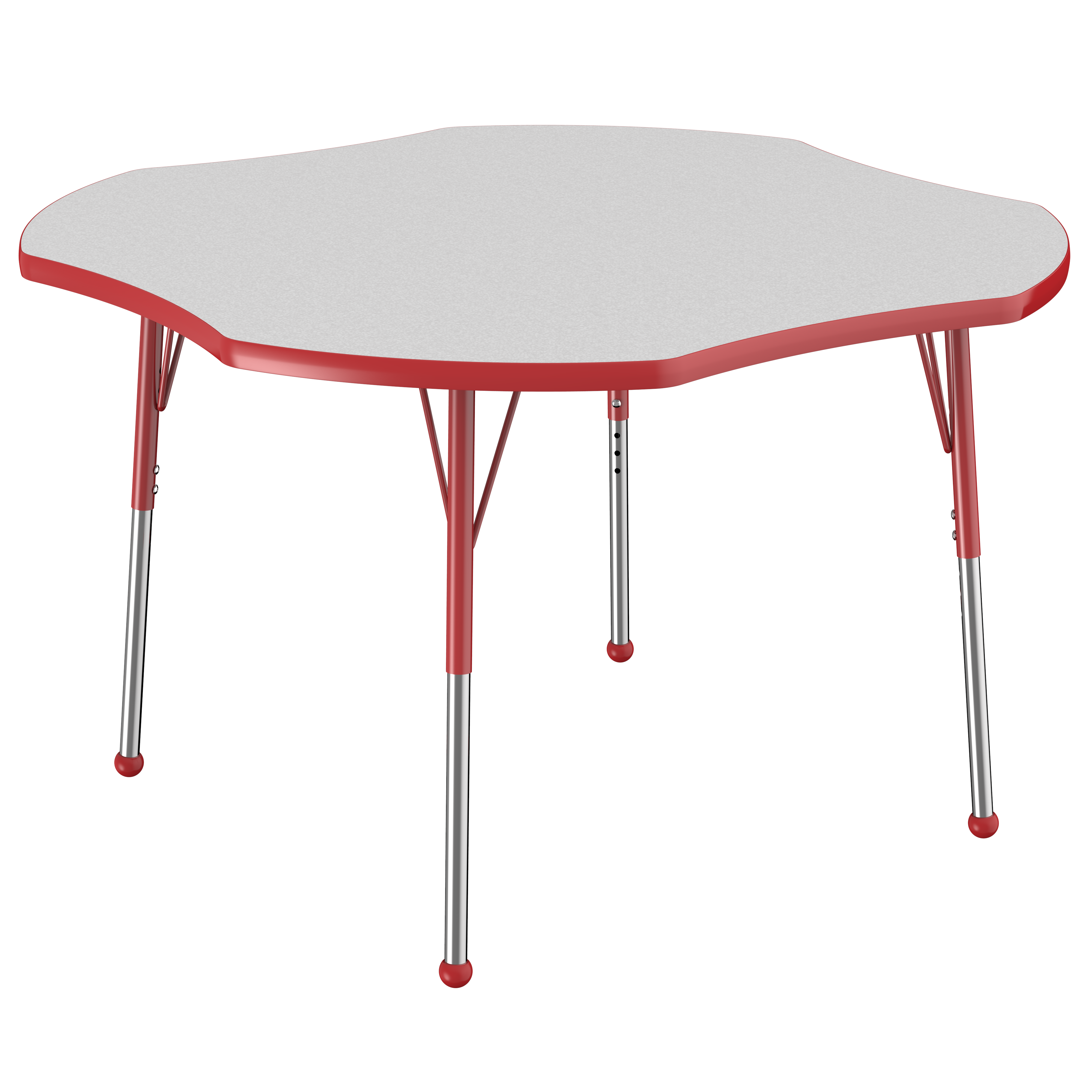48" x 48" Clover T-Molding Activity Table with Adjustable Standard Ball Glide Legs - Gray/Red