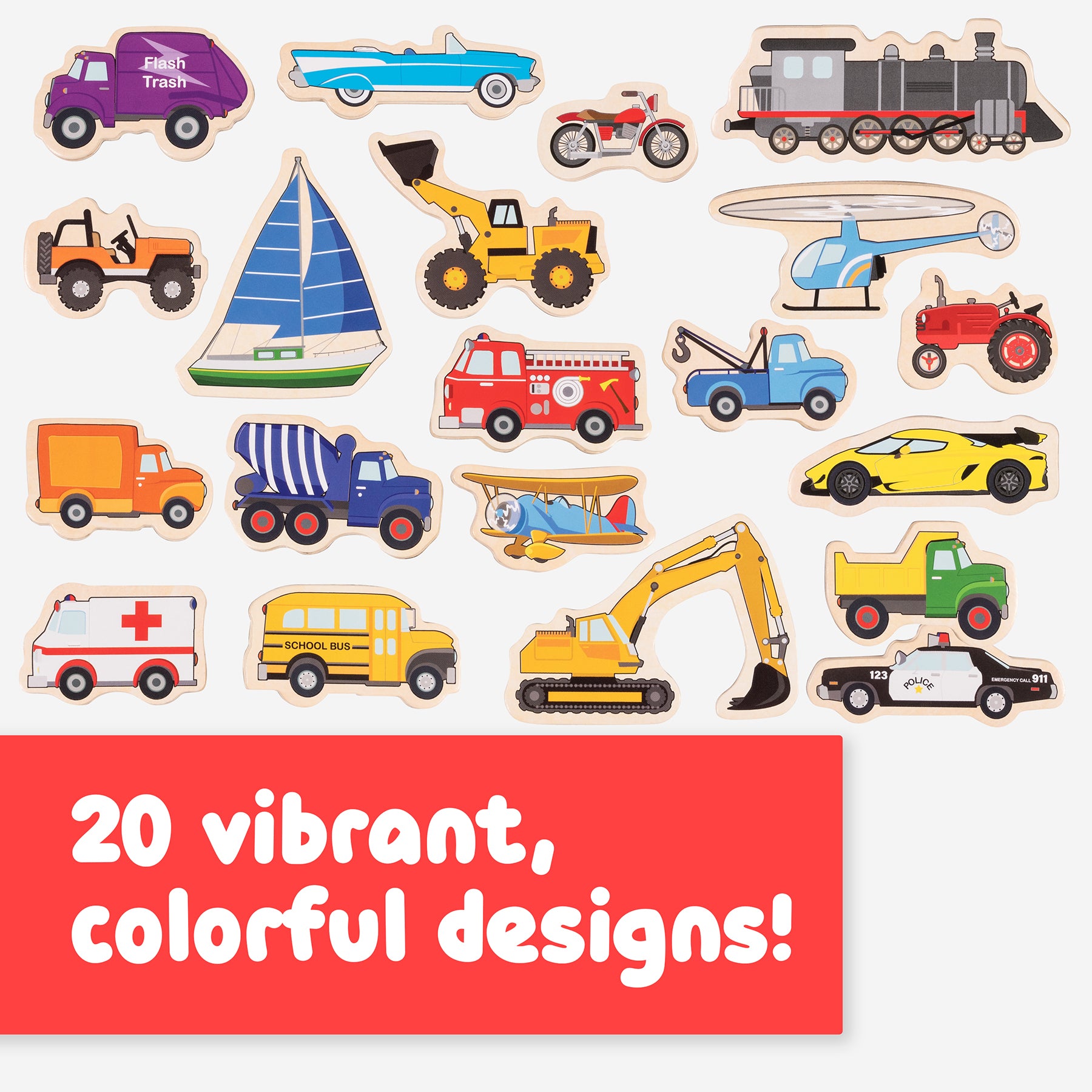 Wooden Magnets - Transport - Set of 20