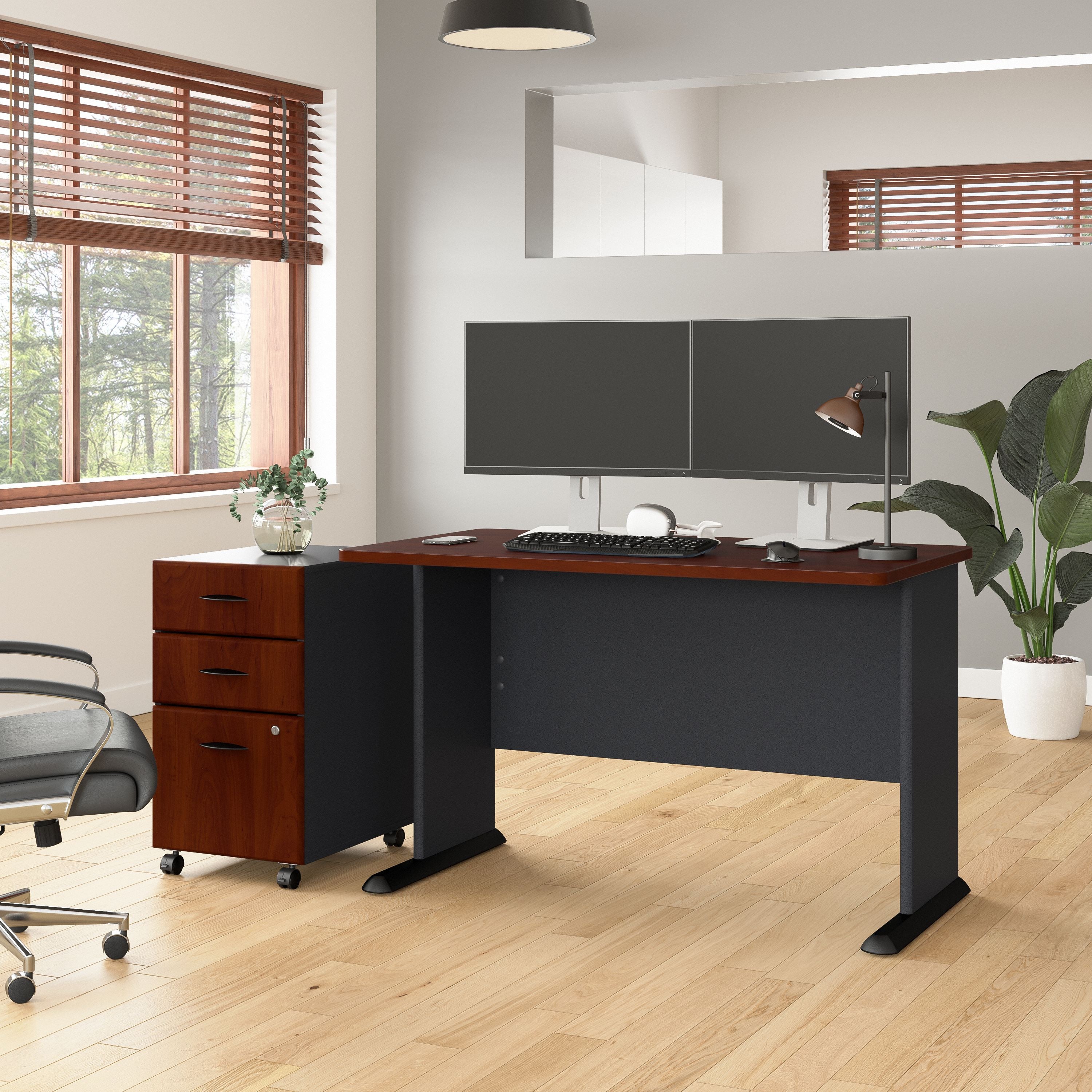 Bush Business Furniture Series A 48W Desk with Mobile File Cabinet in Hansen Cherry and Galaxy - 47.52" Width x 26.81" Depth x 29.66" Height